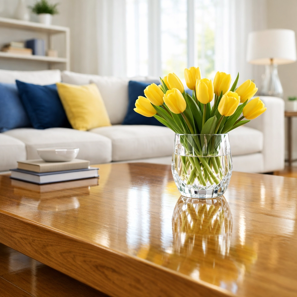 Polished hardwood floors and tidy living area after a professional bi weekly house cleaning in Dover.