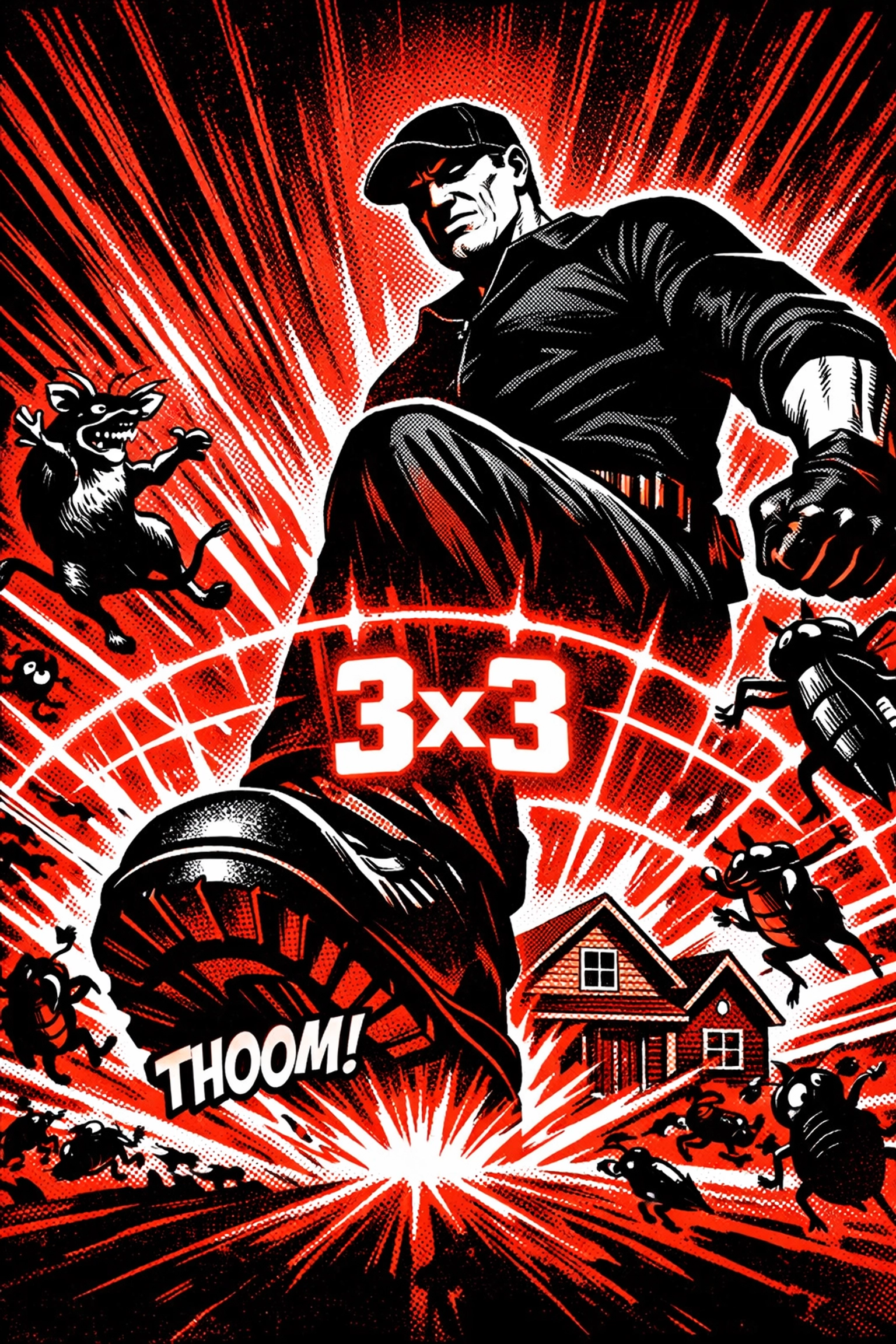 Exterminator Jasper AL technician stomping out pests with a 3x3 barrier defense around a local home.