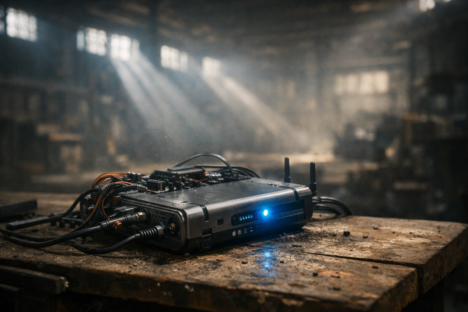 Abandoned hardware prototype on a workbench, representing the early setbacks in entrepreneur success stories.