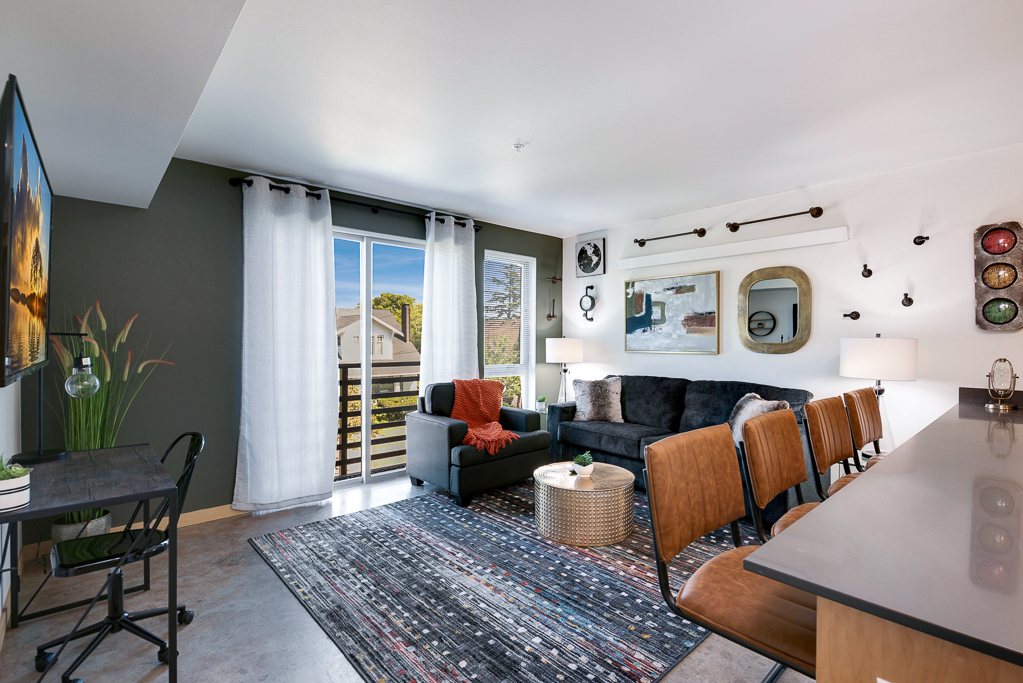 Industrial Chic (1-bedroom): Modern Living Room in Seattle Rental