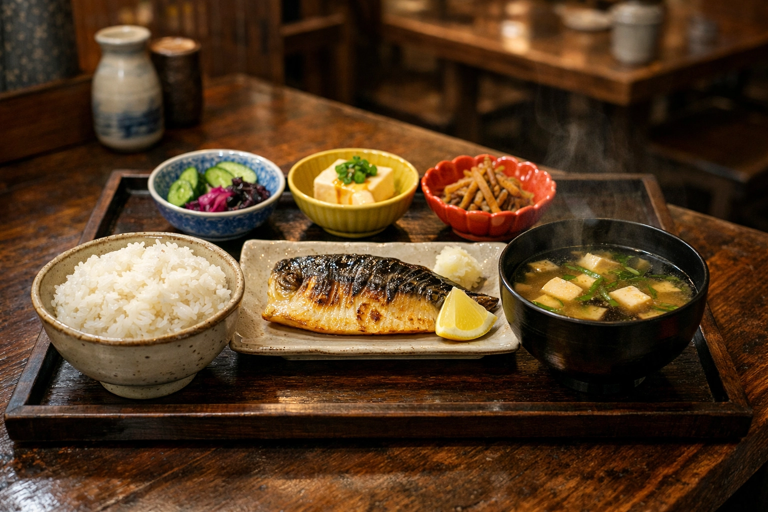 Traditional Japanese Teishoku set meal in Tokyo, a perfect example of healthy budget travel food.