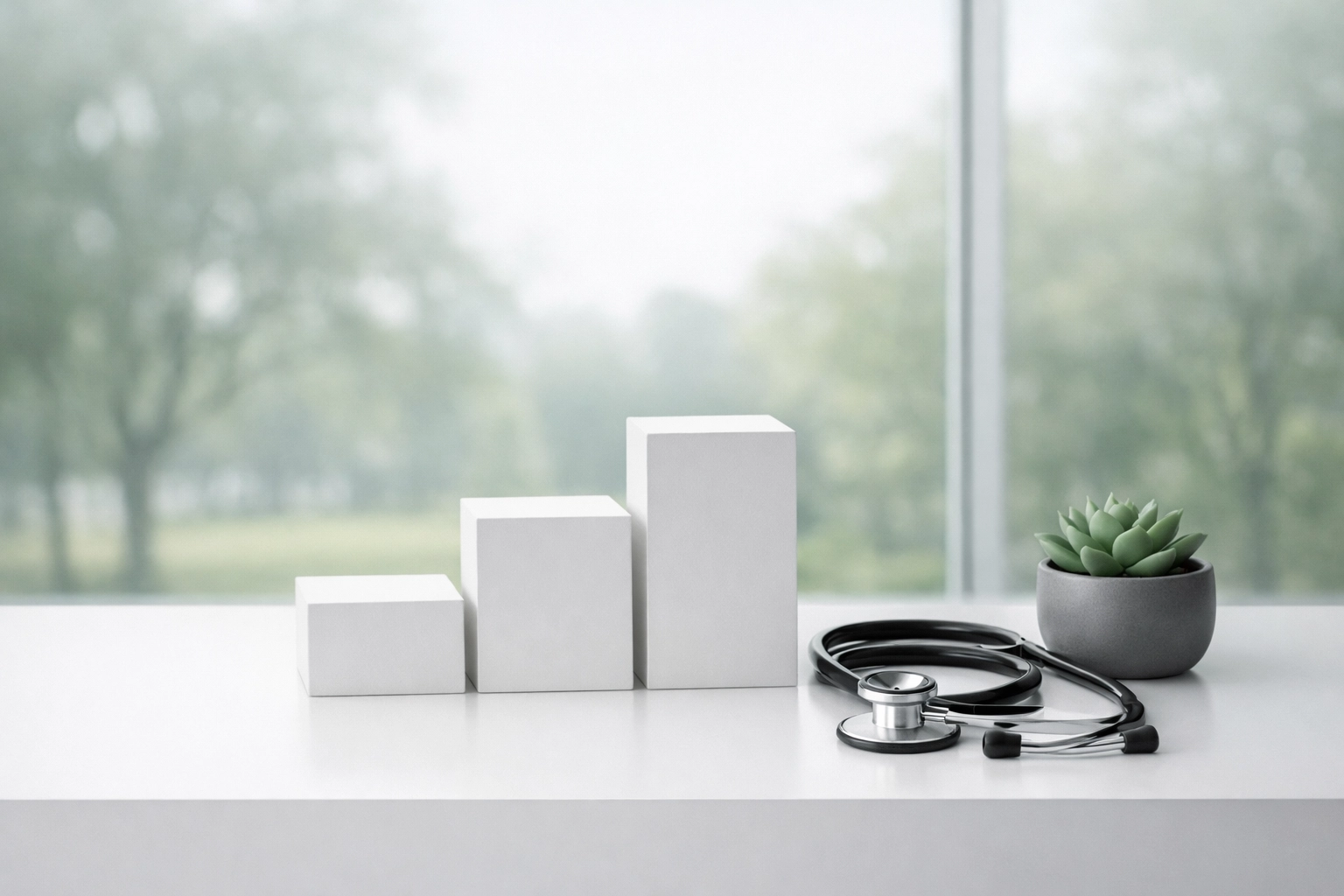 Clinical setting with rising steps representing the growth and local market domination of a chiropractic clinic.