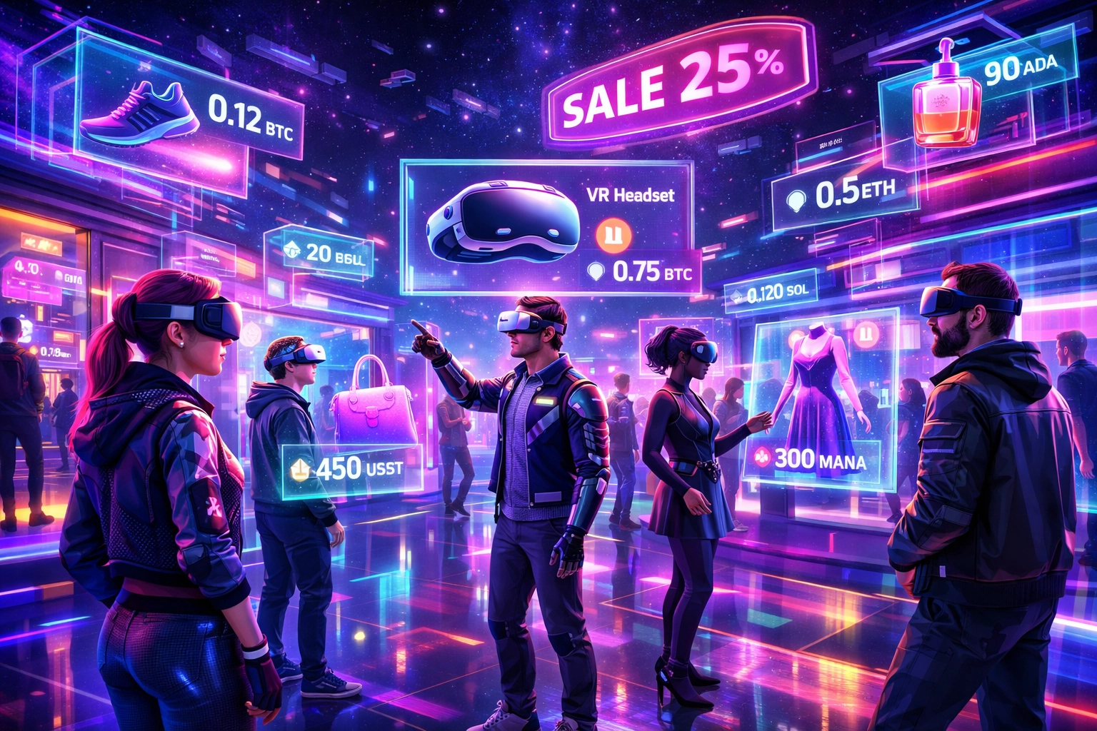 Virtual reality metaverse shopping environment with cryptocurrency payment integration