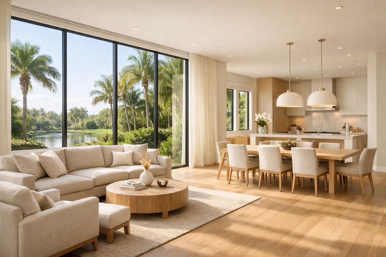 Modern open-concept Orlando home renovation with natural light and high-end furniture.