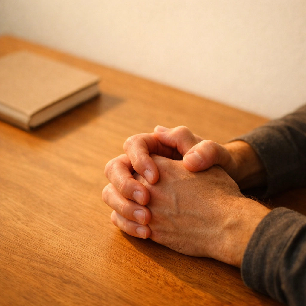 Executive's hands in contemplative pause showing the cognitive burden of constant decision-making