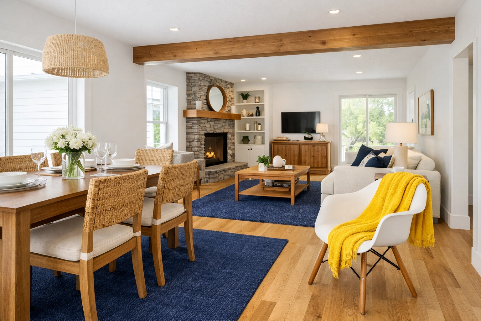 Clean open-concept Leominster home living area after professional apartment cleaning services.