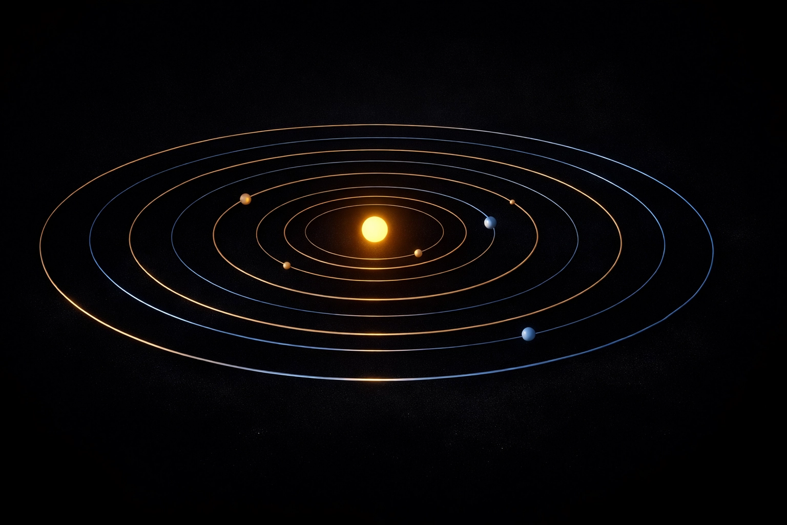 Illustration of planetary orbits showing the cosmic scale and order of the solar system during an alignment.