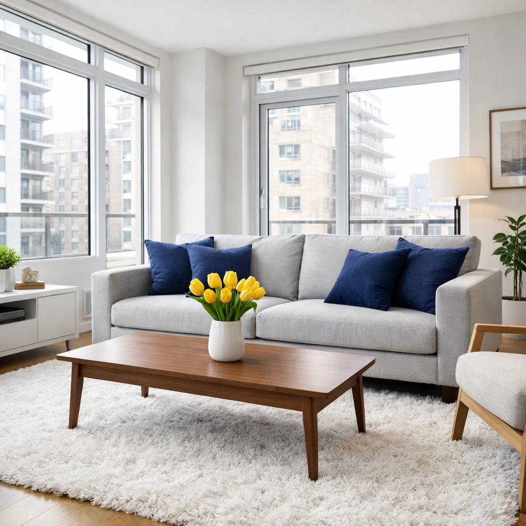 Spotless modern living room from professional apartment cleaning services Leominster MA.