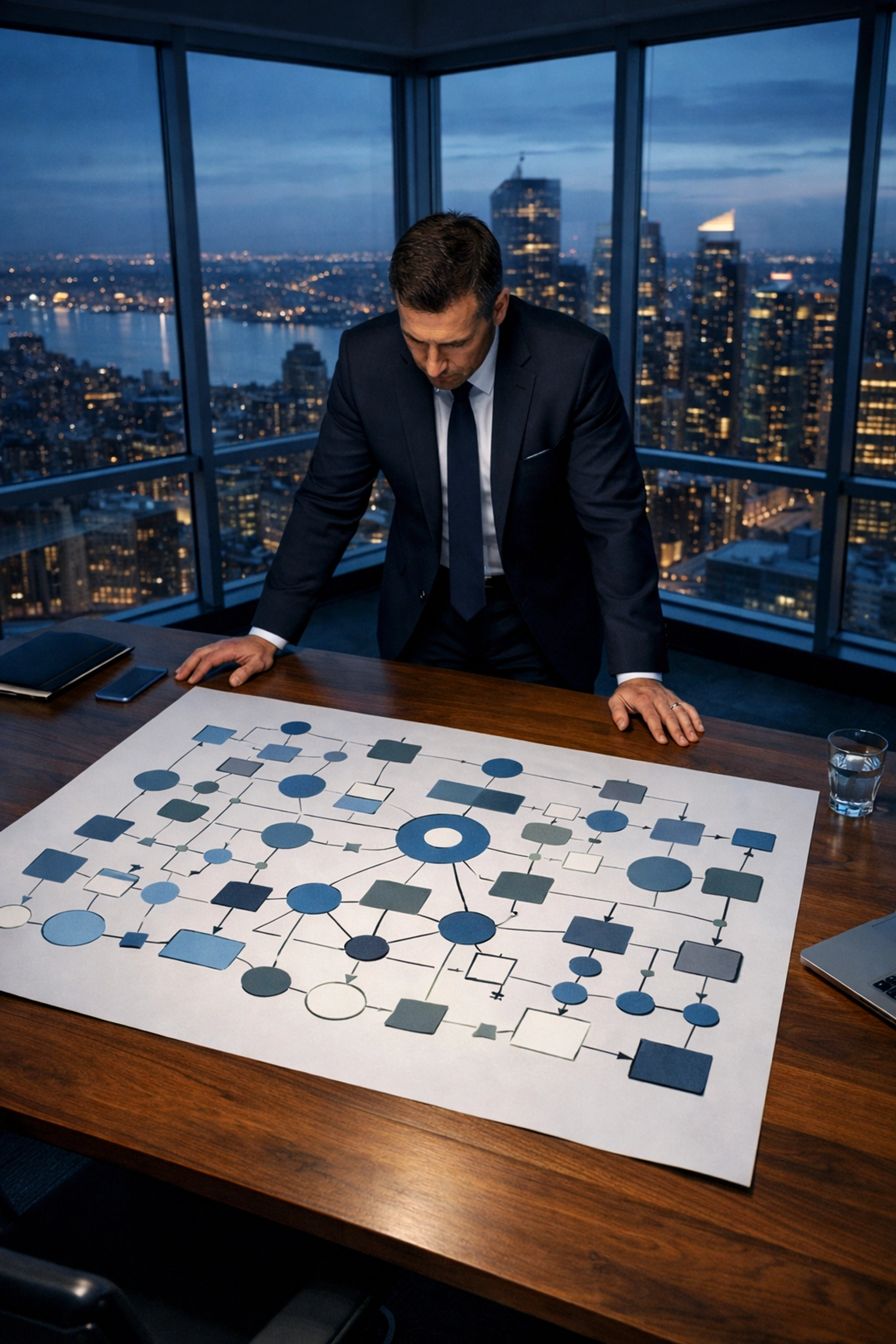 Professional investigator analyzing complex corporate structures for a due diligence investigation in California.