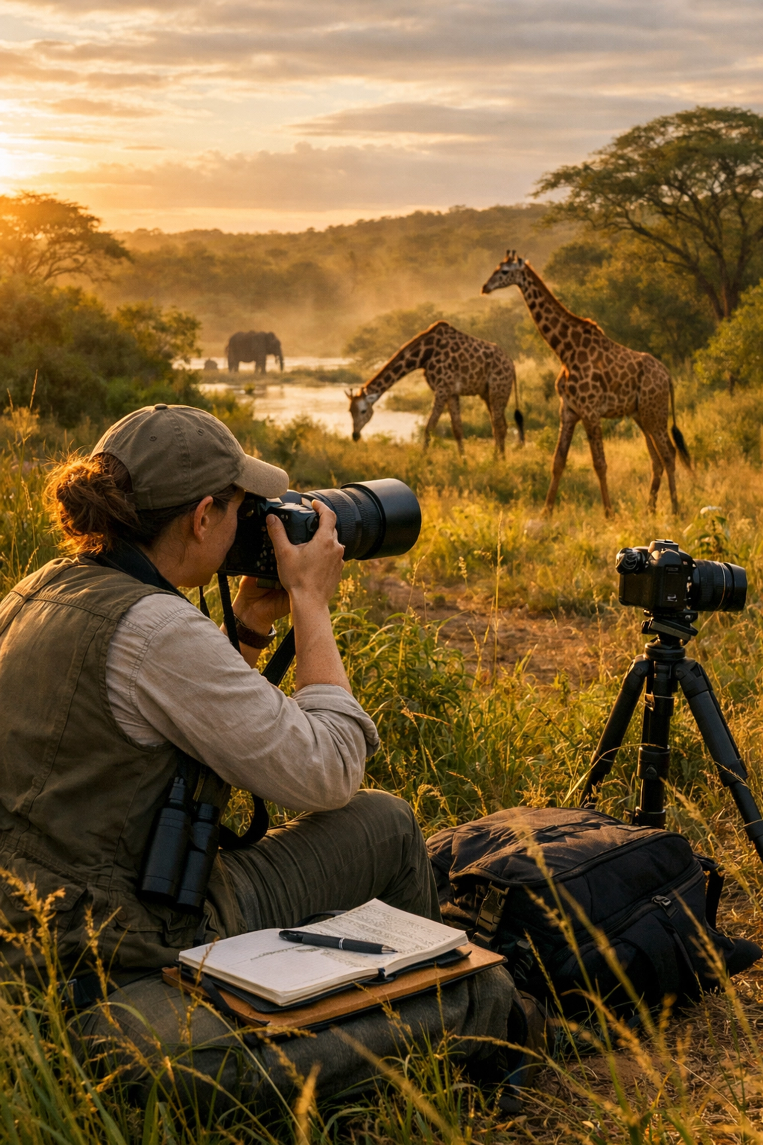 Zoo researcher documenting wildlife in natural habitat for field conservation work