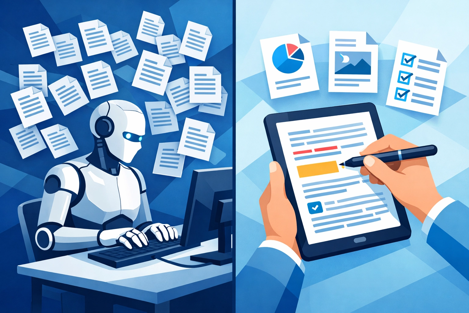 AI-generated duplicate content versus human content review process for better SEO results