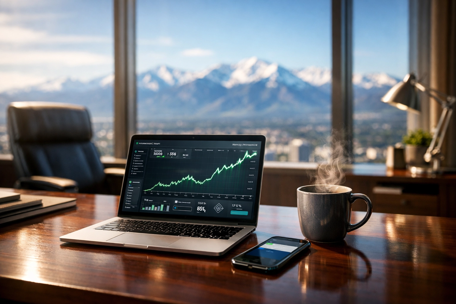 Modern executive desk showing a data dashboard representing Dakdan Worldwide's daily strategic media growth.