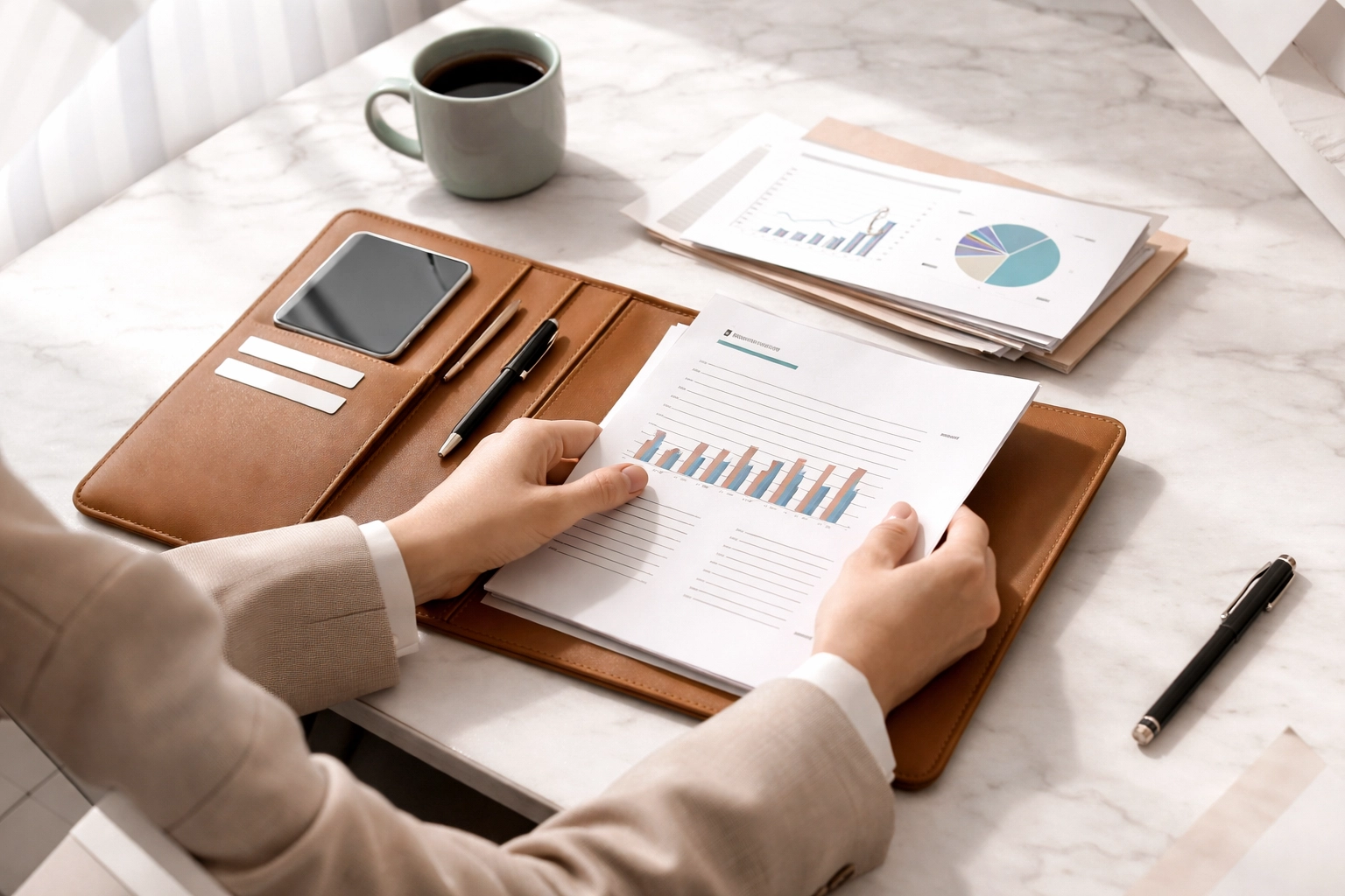 Hands organizing legal and financial documents, emphasizing document security and control during Florida divorce