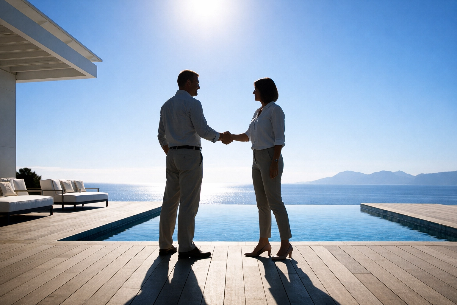 Successful handshake between a seller and broker after selling a pool route.
