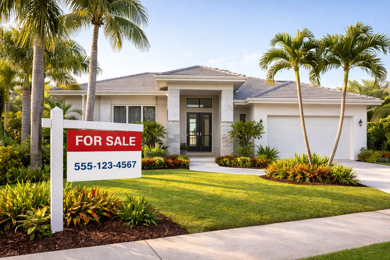 Florida home for sale with palm trees at sunrise, symbolizing fresh start through short sale help in Fort Myers.