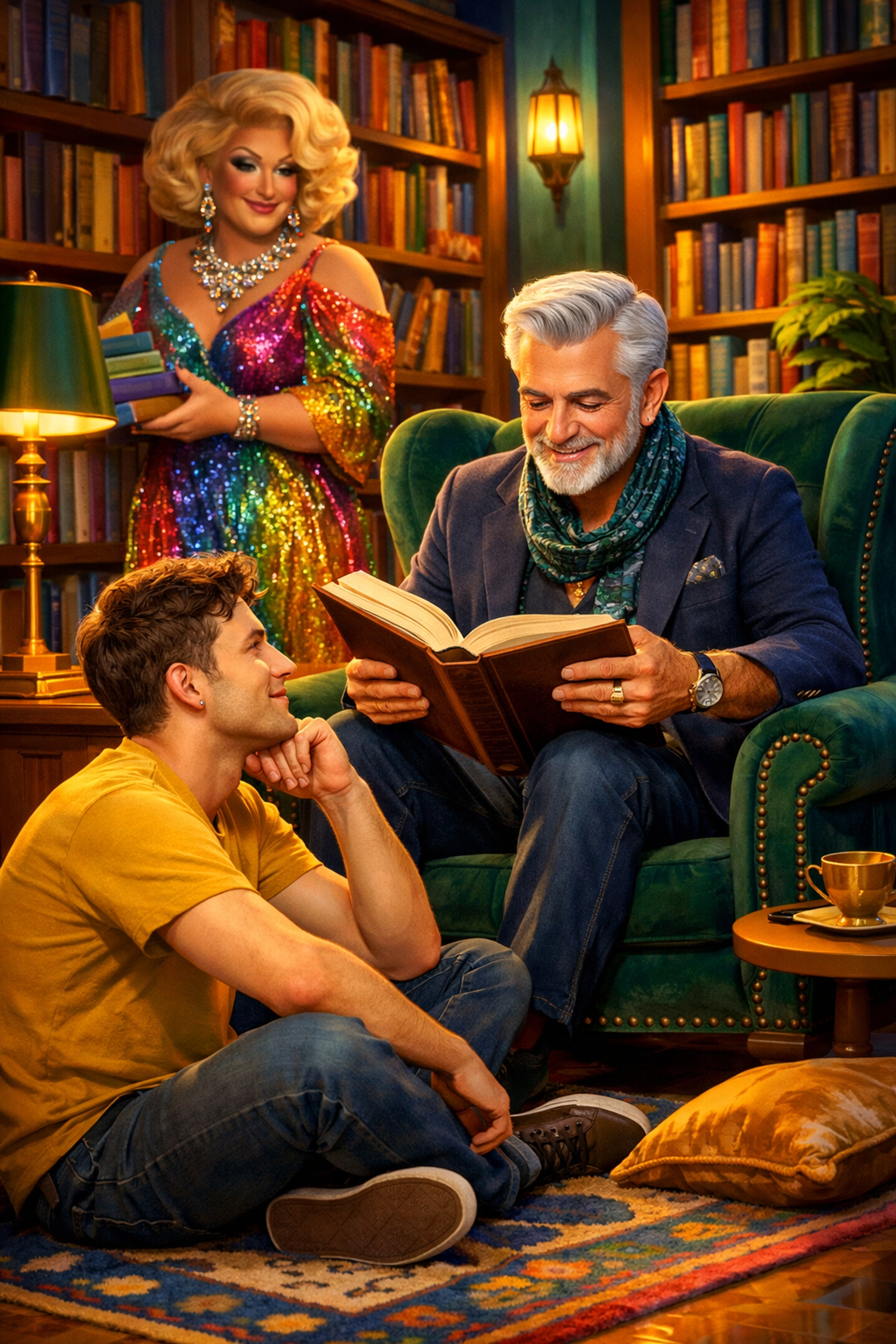 Queer mentorship and community in a bookstore, reflecting found family themes in MM romance books.