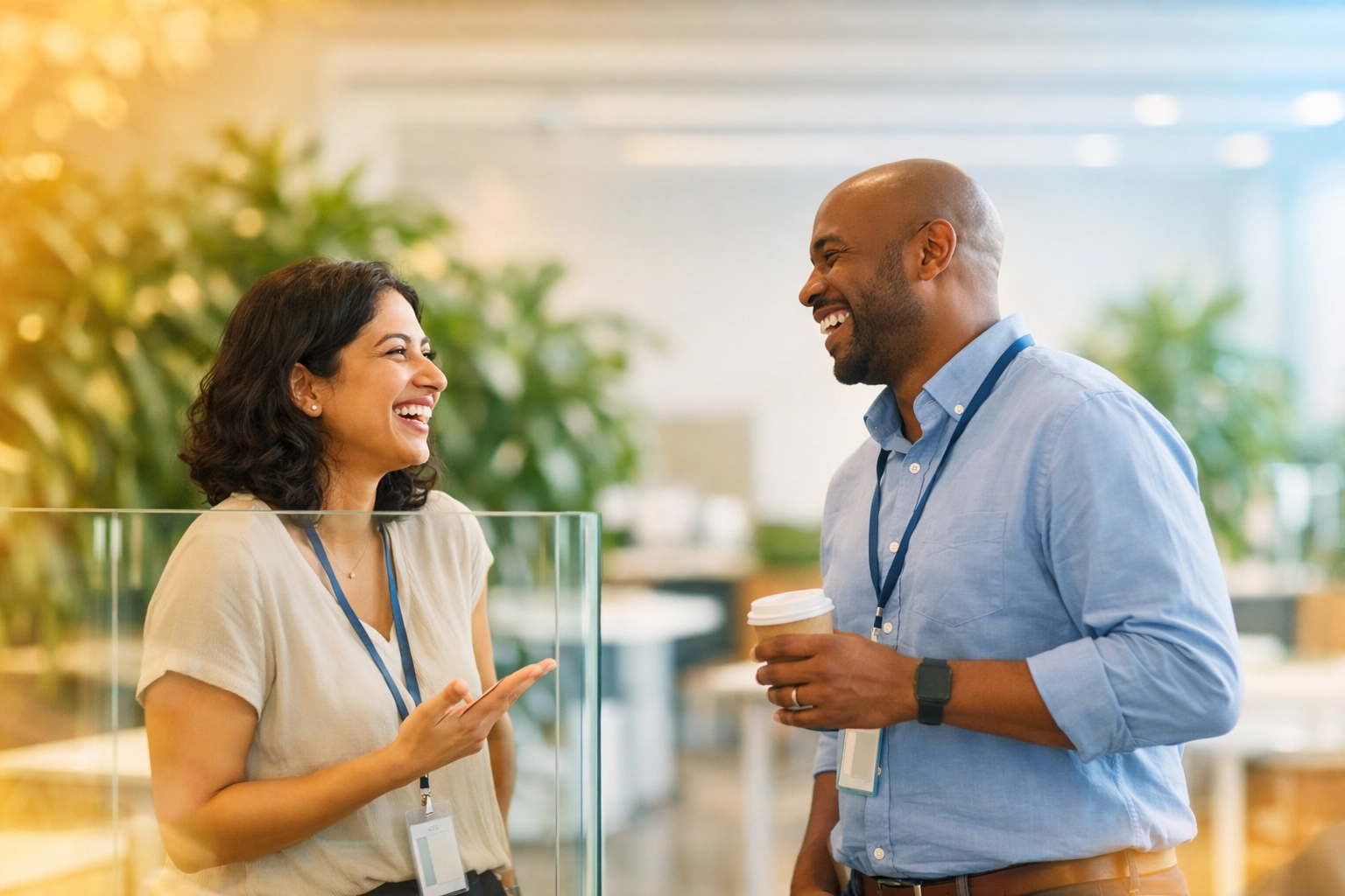 Productive employees collaborating in a bright workspace maintained by office cleaning in Cedar Falls.