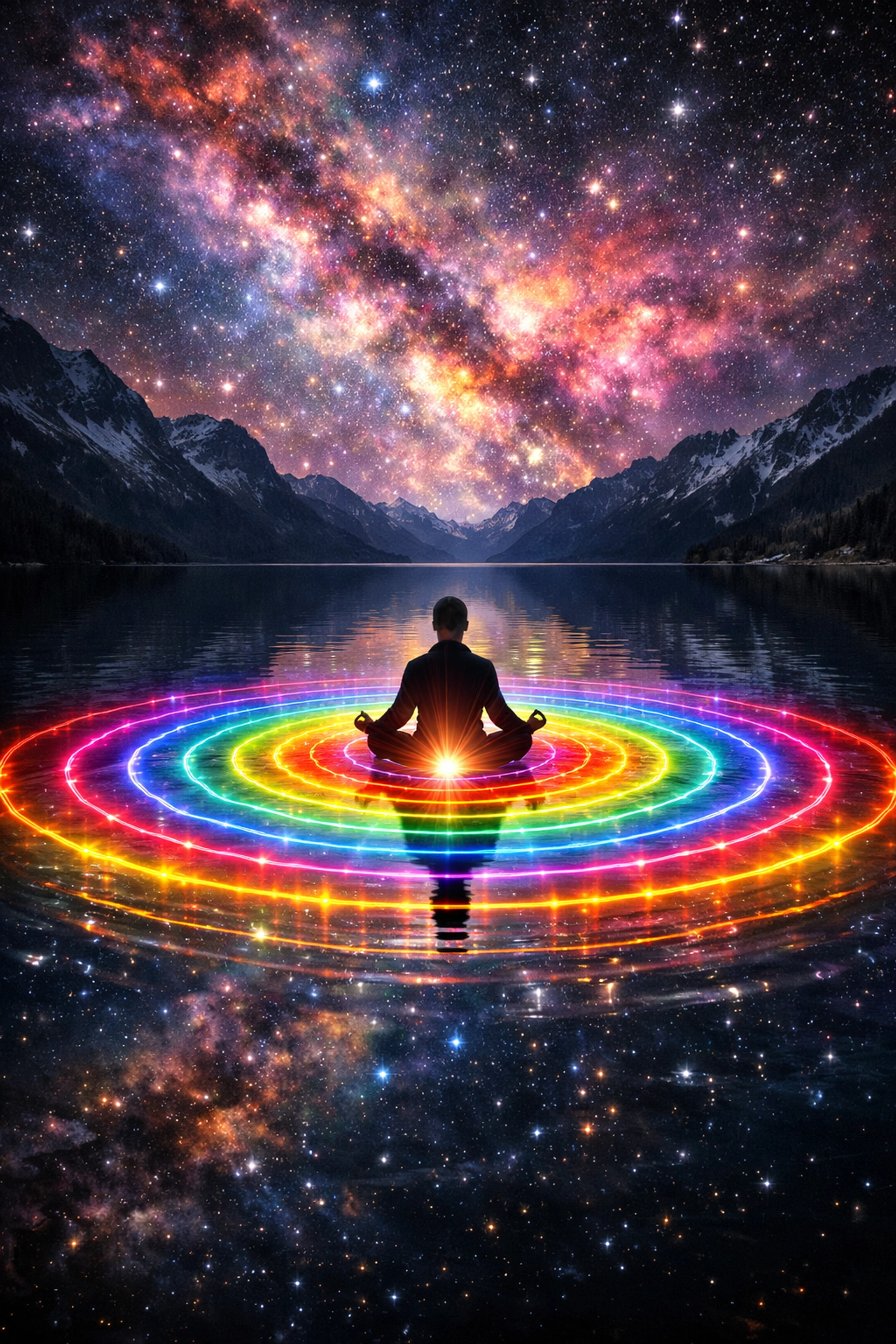 A person meditating on a lake showing the ripple effect of a regulated system to improve relationships.