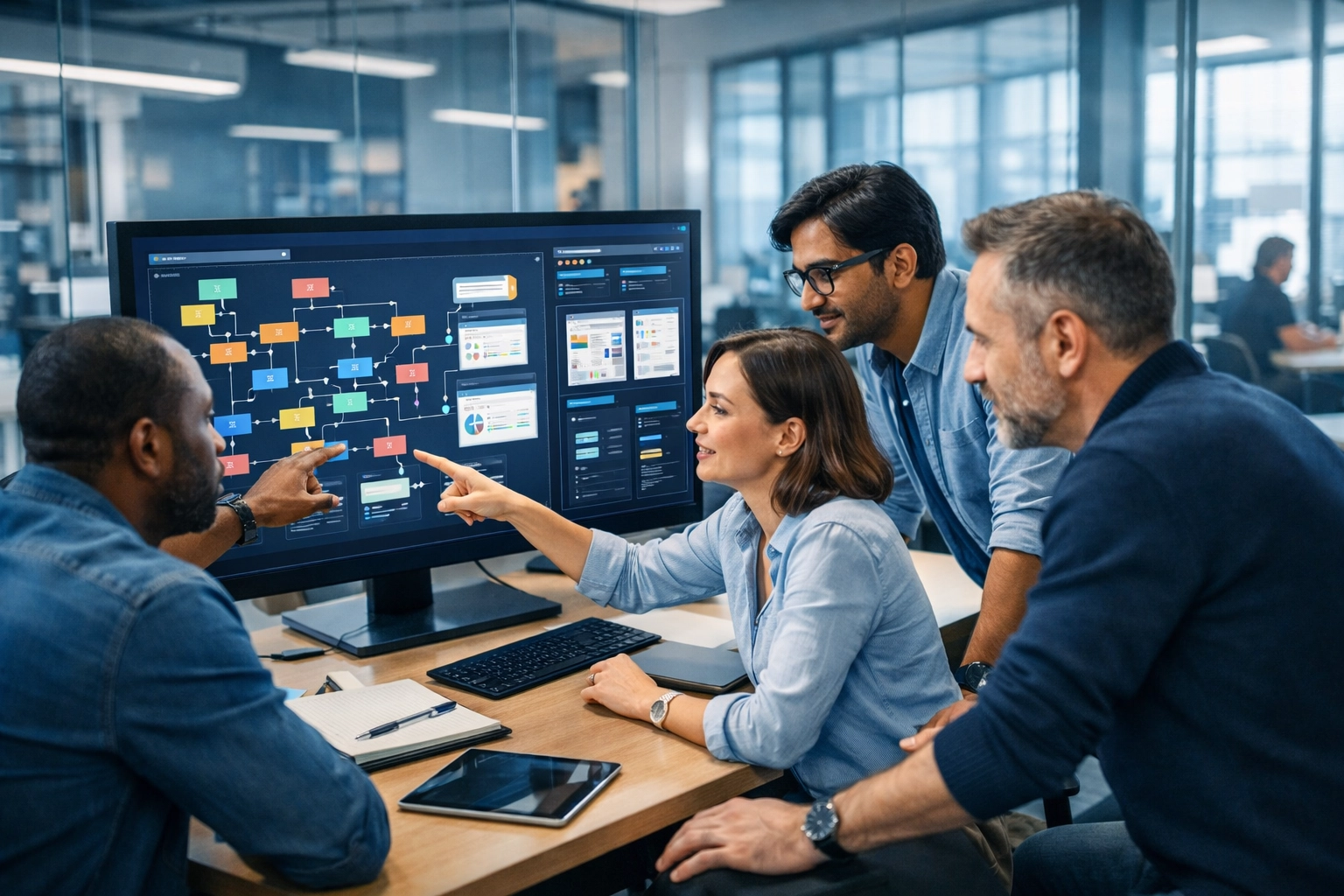 MSP team collaborating on custom workflow automation and application development strategies