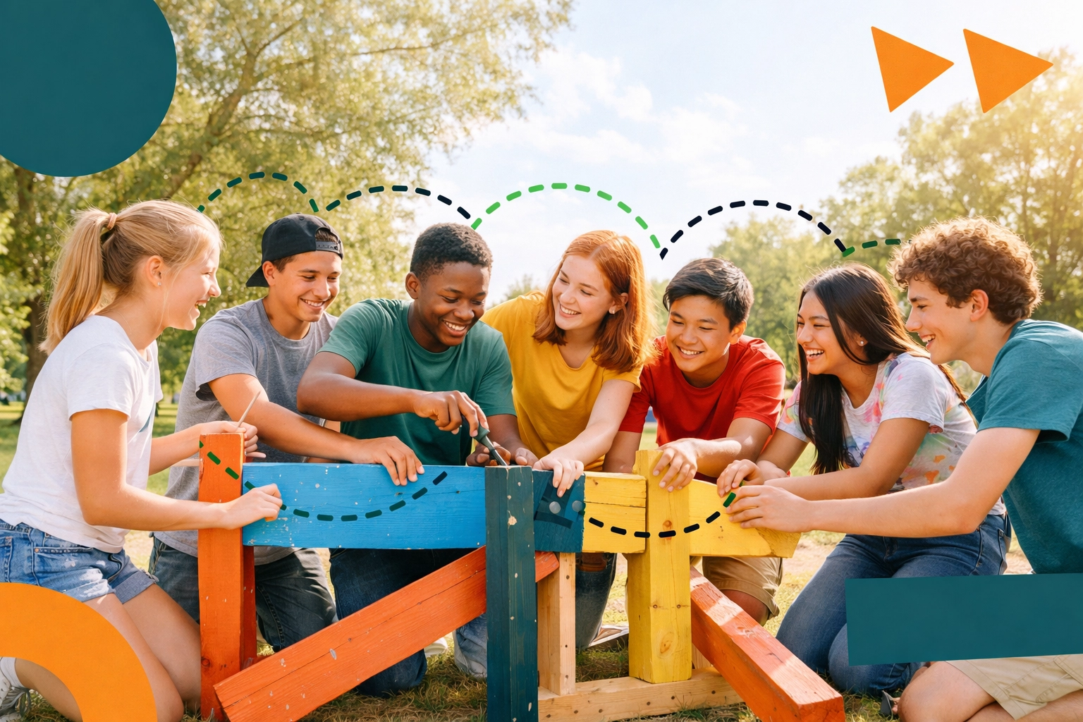 Diverse teenagers collaborating on a community project to build social connection and a sense of purpose.