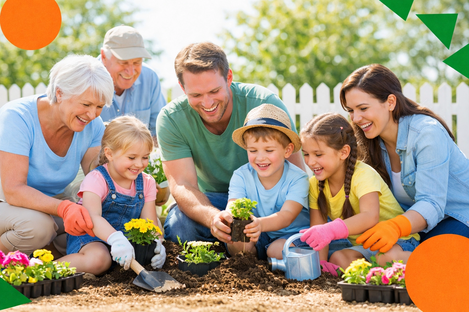 Multi-generational family working together on community service project outdoors