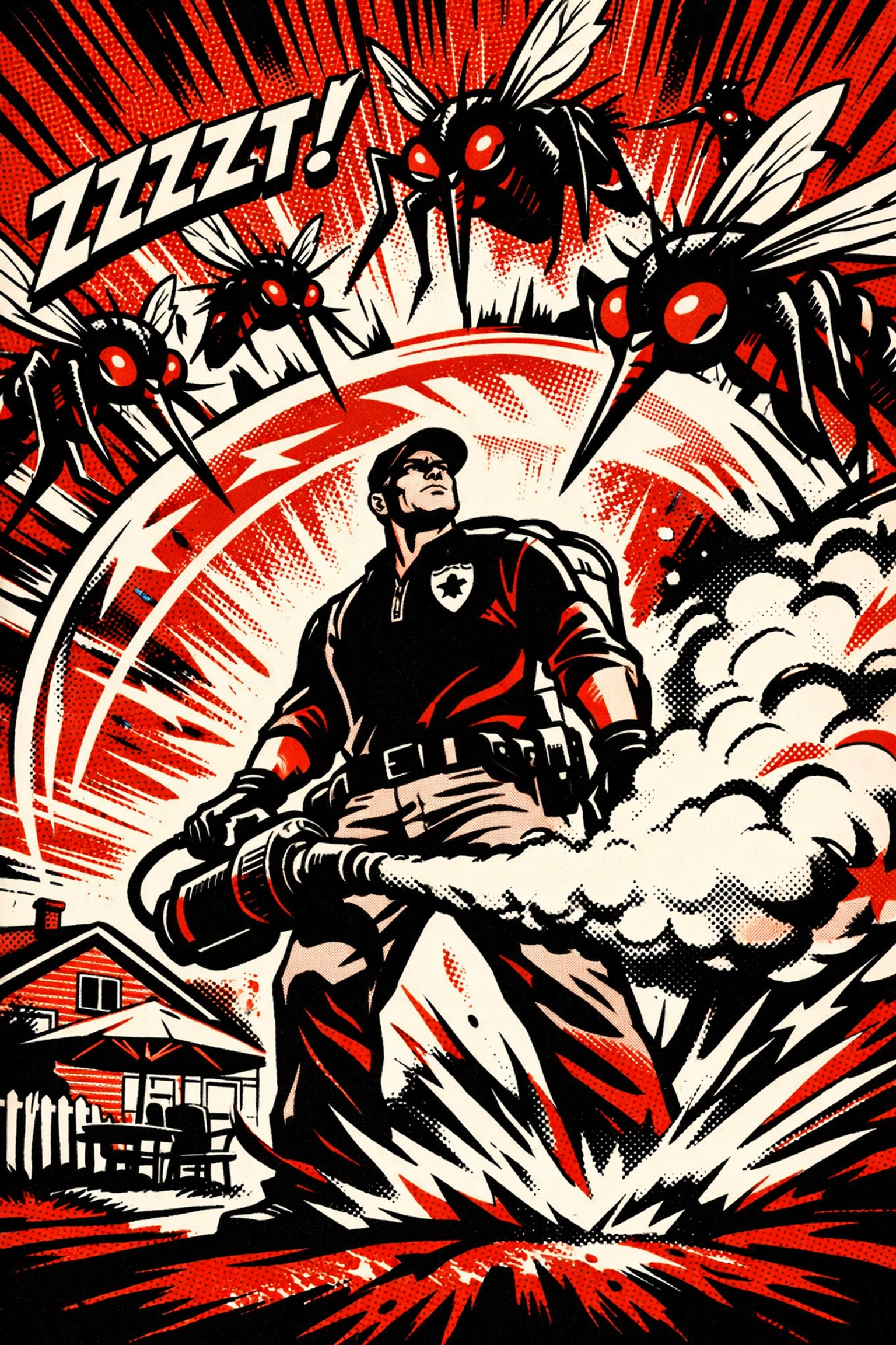 Mosquito authority in Jasper AL deploying a professional barrier to stop mosquitoes in a backyard.