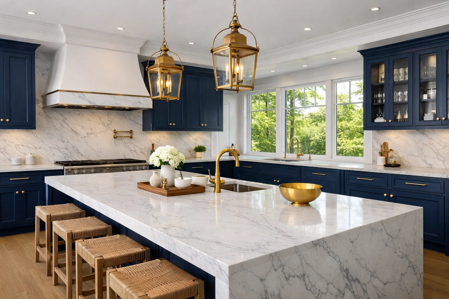 Spotless luxury kitchen in Dover, MA, showcasing the results of expert weekly house cleaning services.