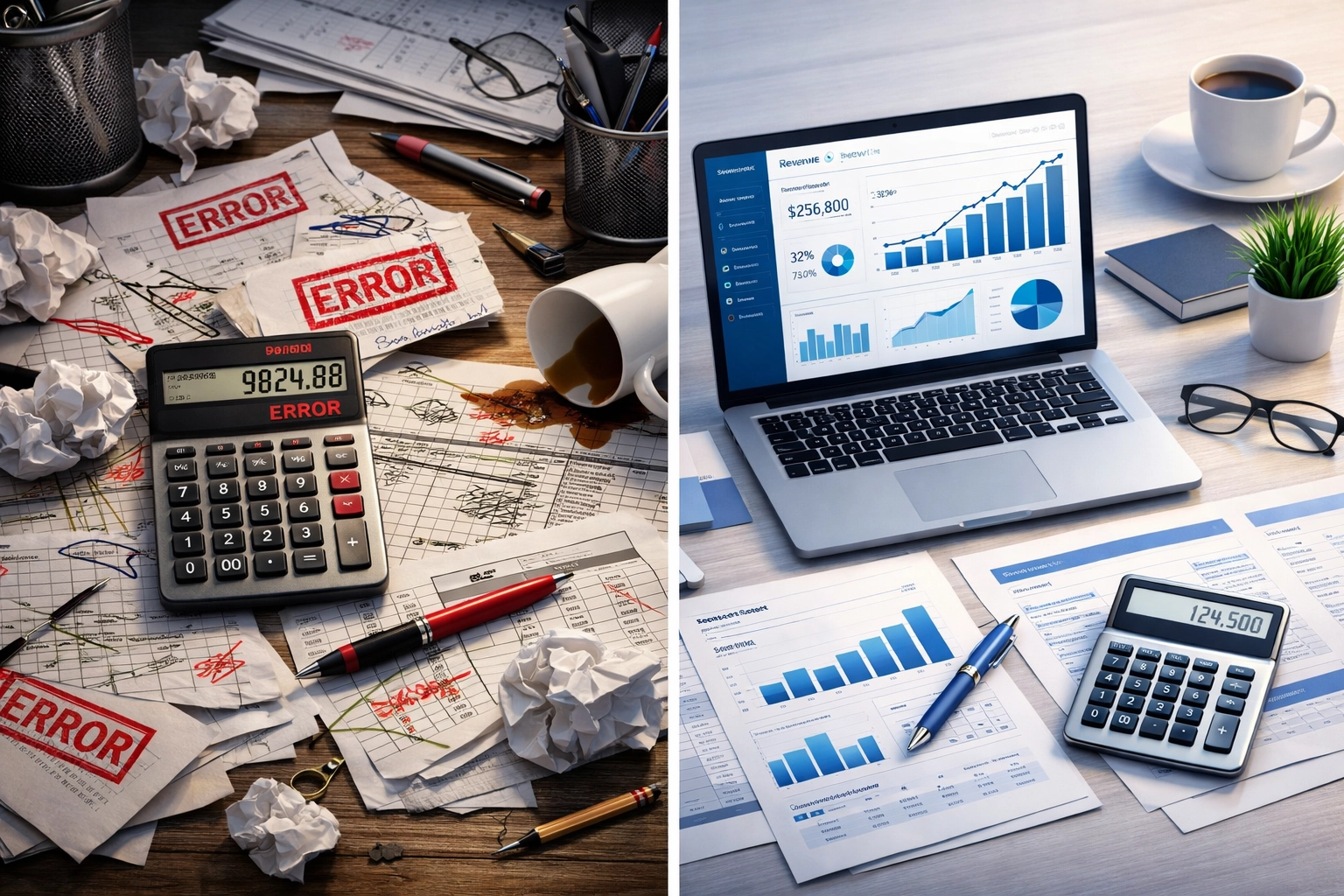 Comparison of bookkeeping errors versus organized financial reports