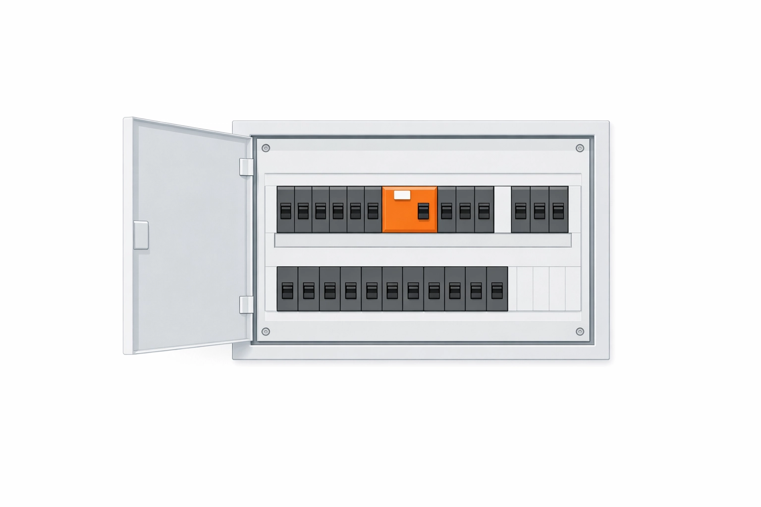 Moderner Sicherungskasten mit FI-Schutzschalter für sichere Elektroinstallationen in NÖ.