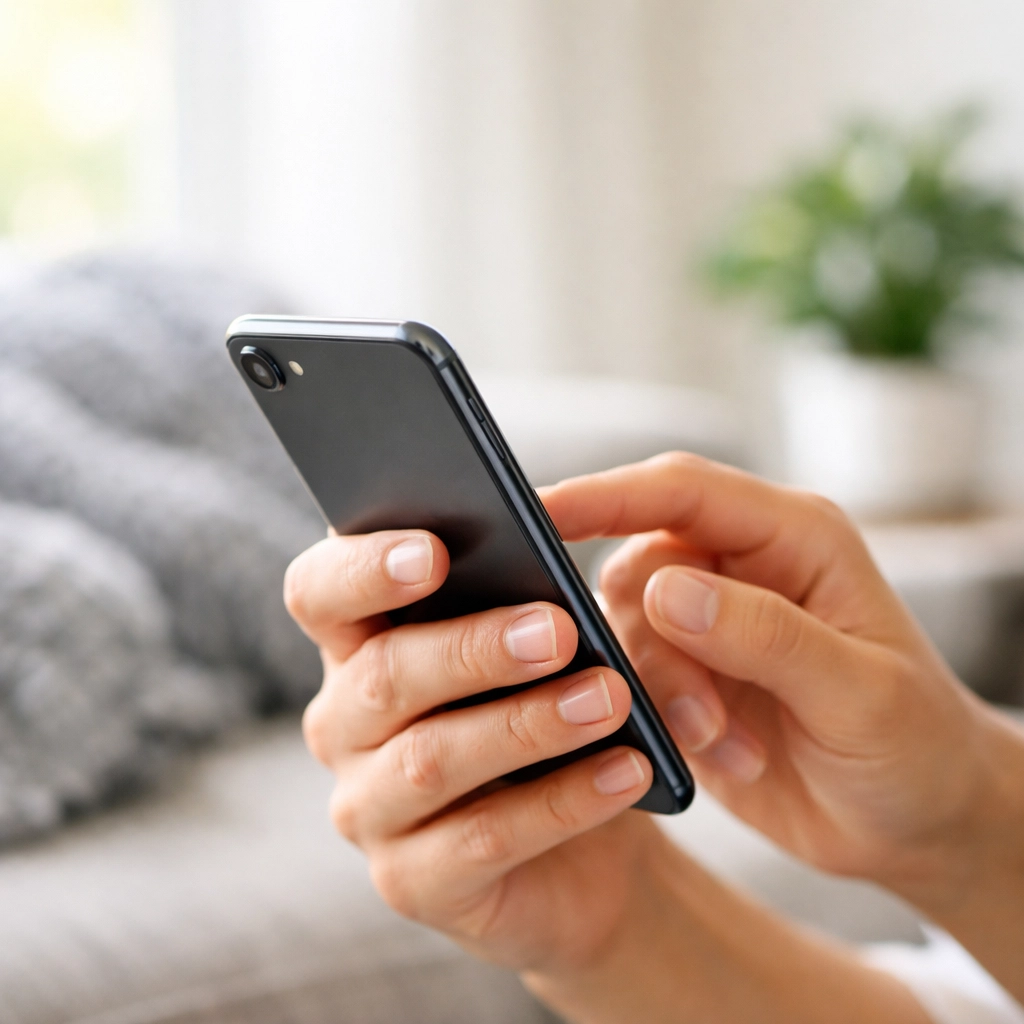 Person applying for an instant approval loan Canada on a smartphone from home.