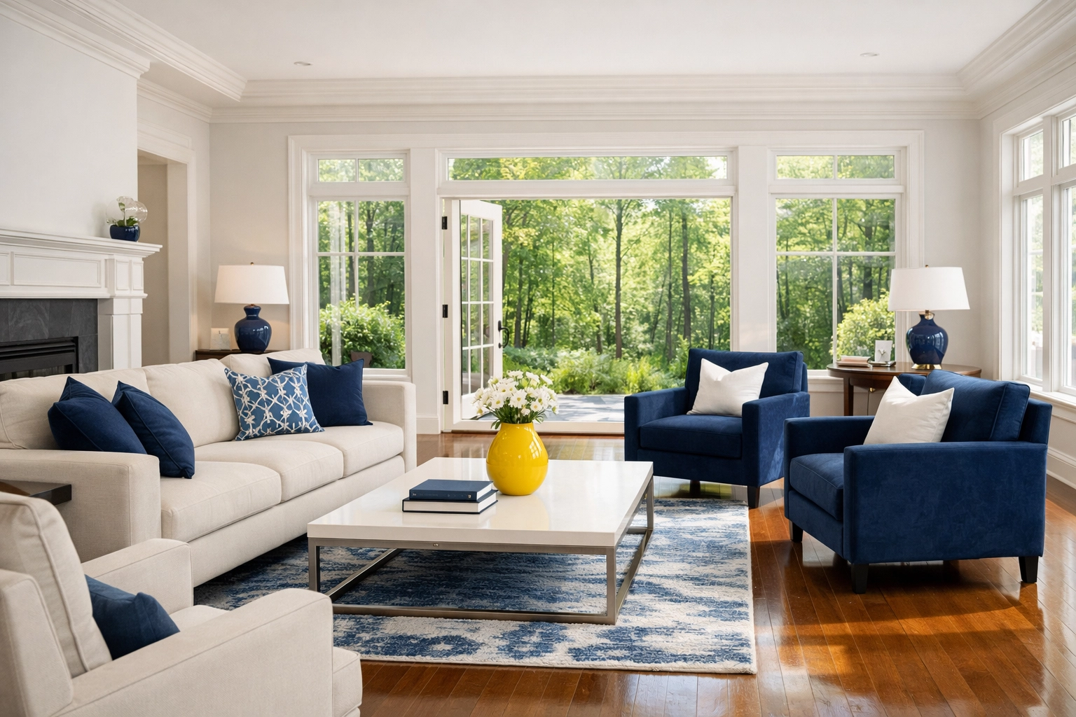 Spotless living room in an Ashby MA estate showing the health benefits of professional house cleaning Ashby MA.