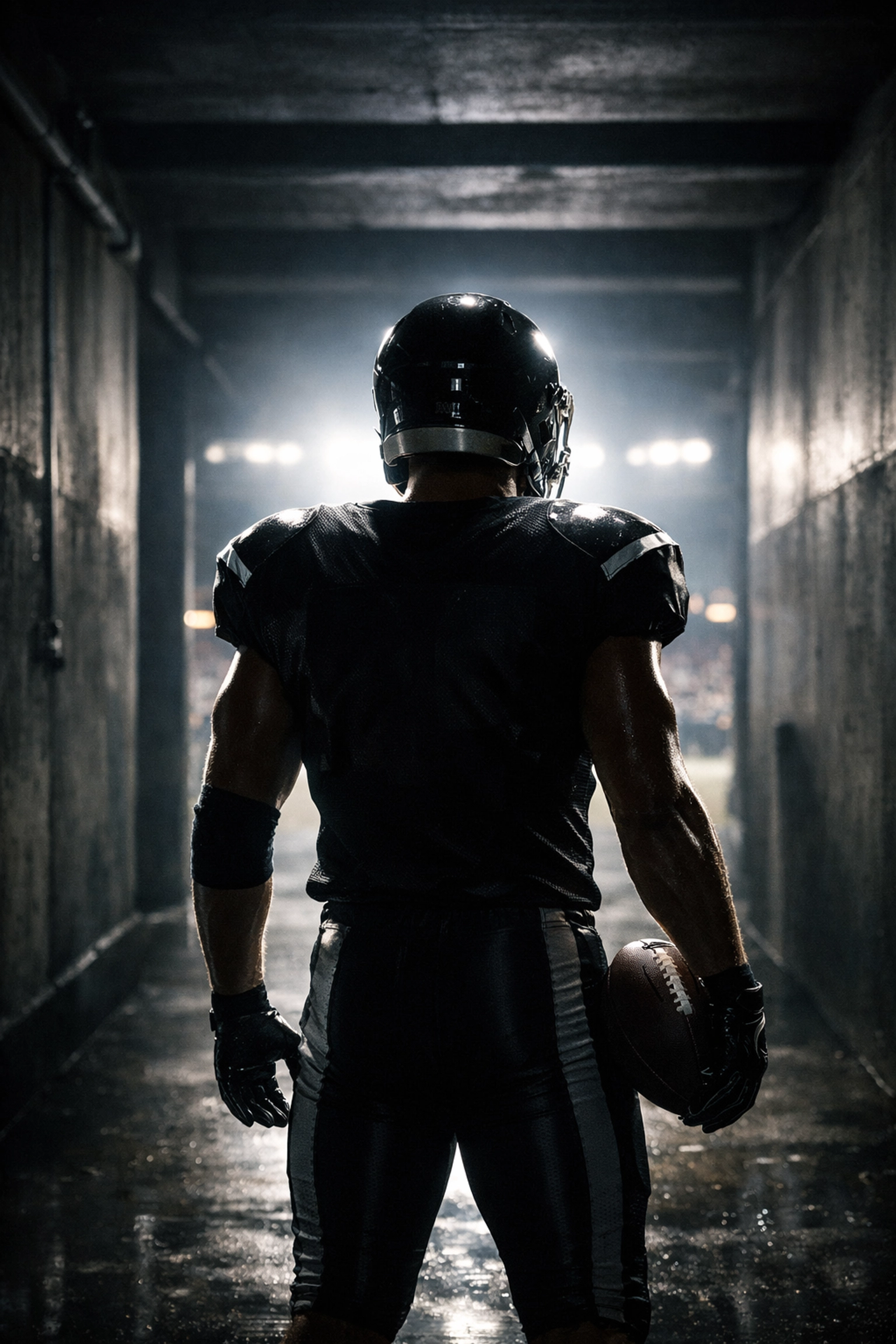 A high school athlete in a stadium tunnel, symbolizing the focus needed to build a Super Bowl caliber legacy.