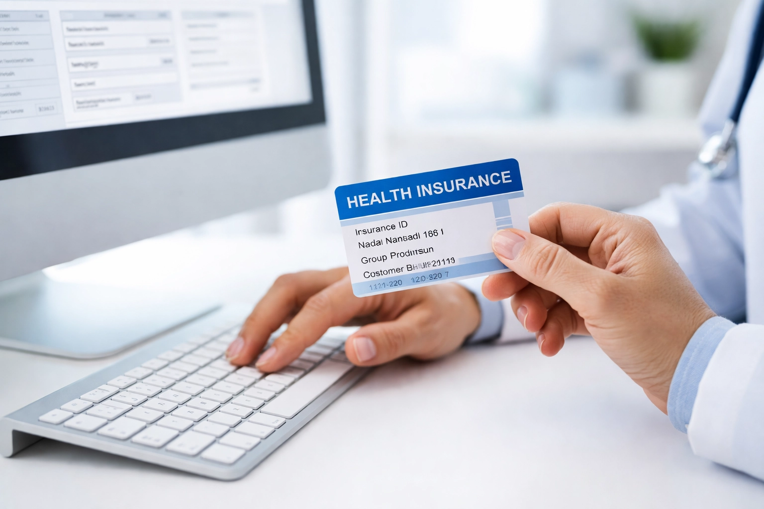 Healthcare administrator verifying patient insurance eligibility for mental health services