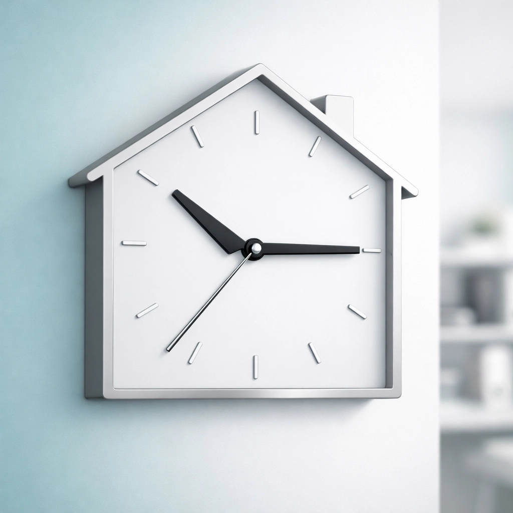 House-shaped wall clock illustrating the transition to periodic tenancies for UK landlords.