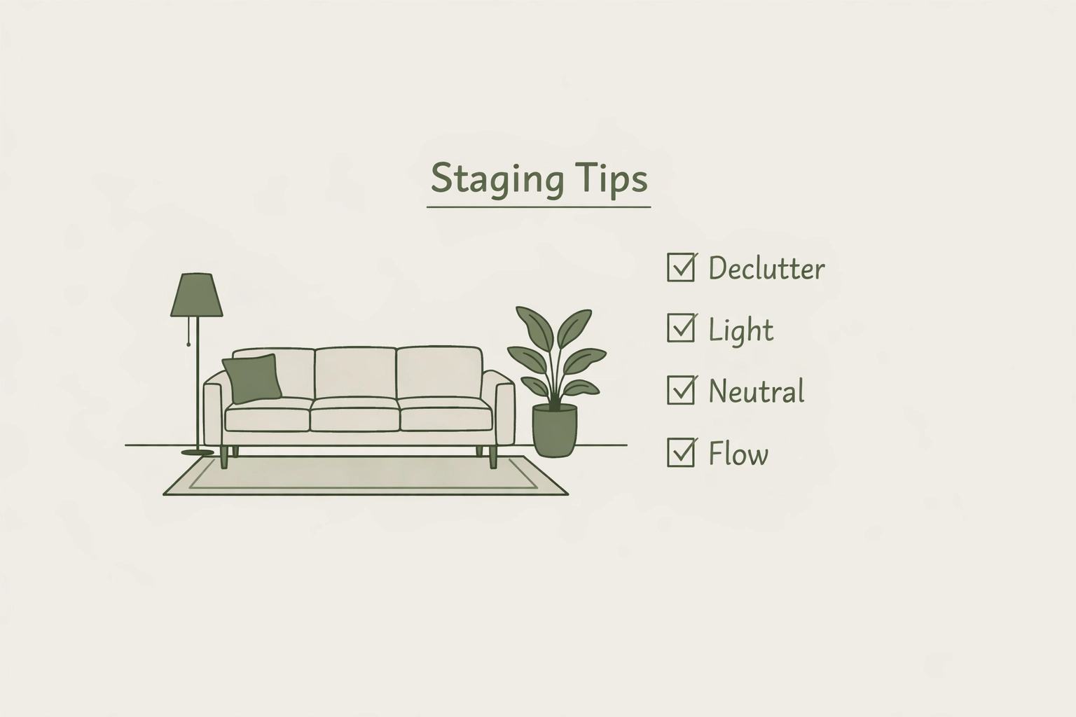 Staging setup concept graphic (living room) to help homes show better (no skyline)