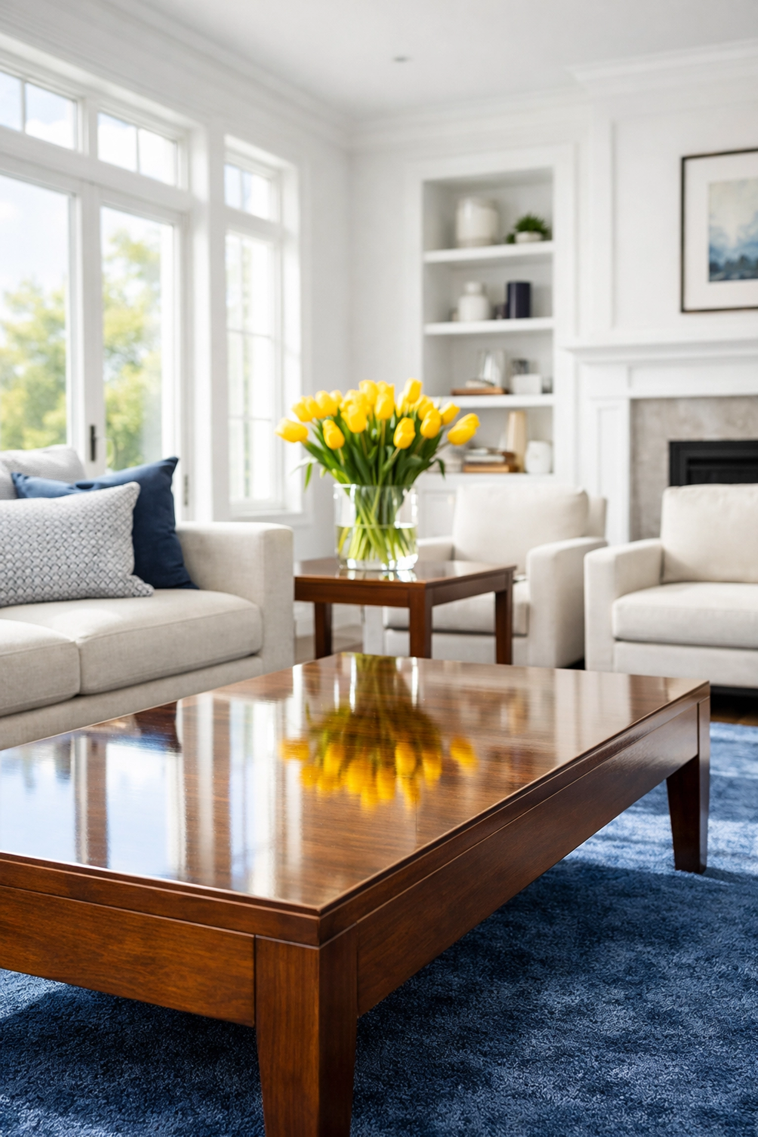 Dust-free living room in a Westford home after a professional weekly house cleaning service.