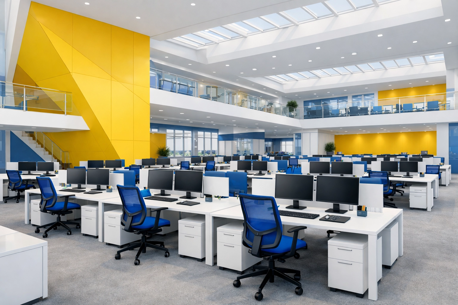 Spacious open-concept corporate office in Malden highlighting high-quality commercial cleaning.