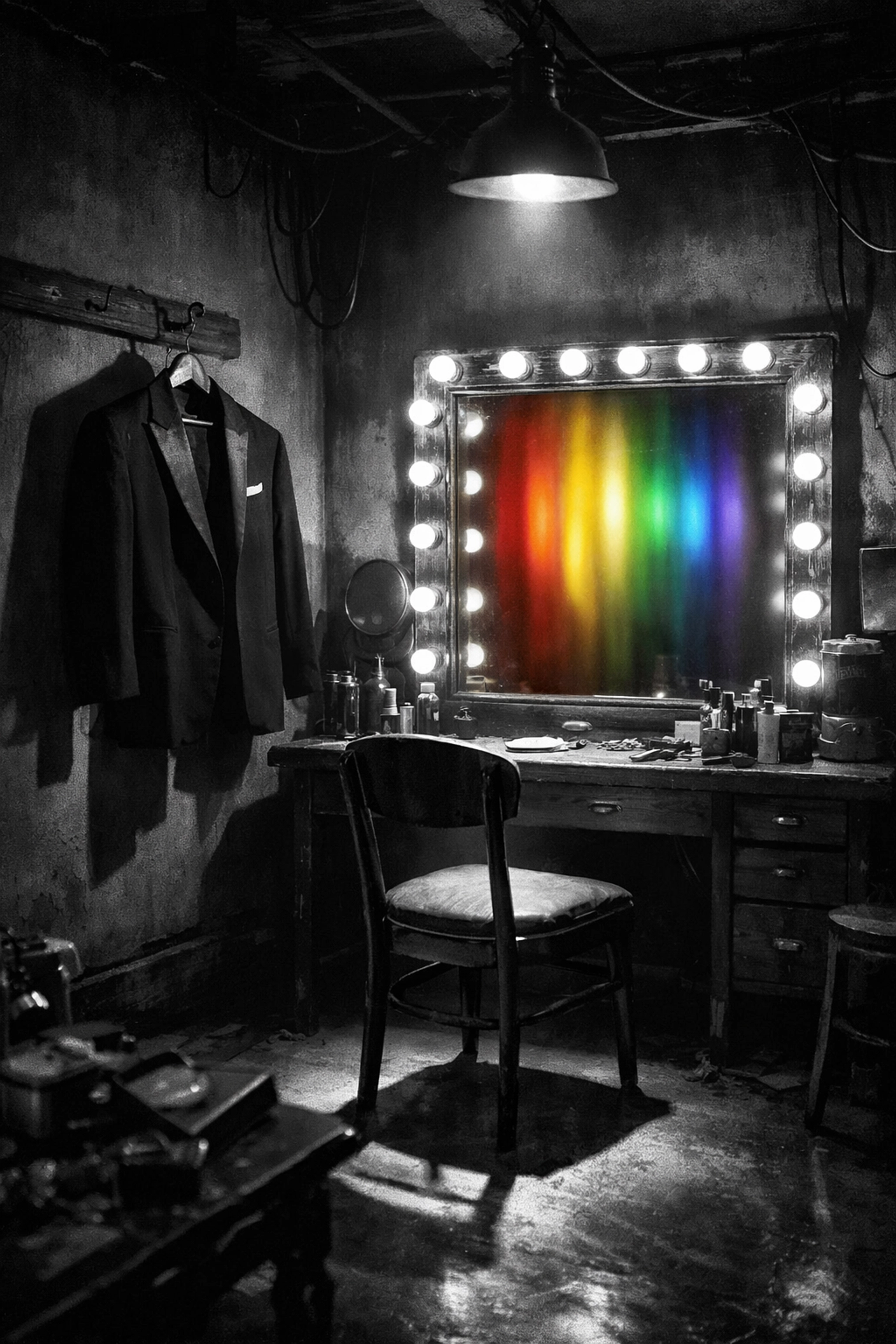 Vintage theatre dressing room symbolizing closeted gay actors in old Hollywood