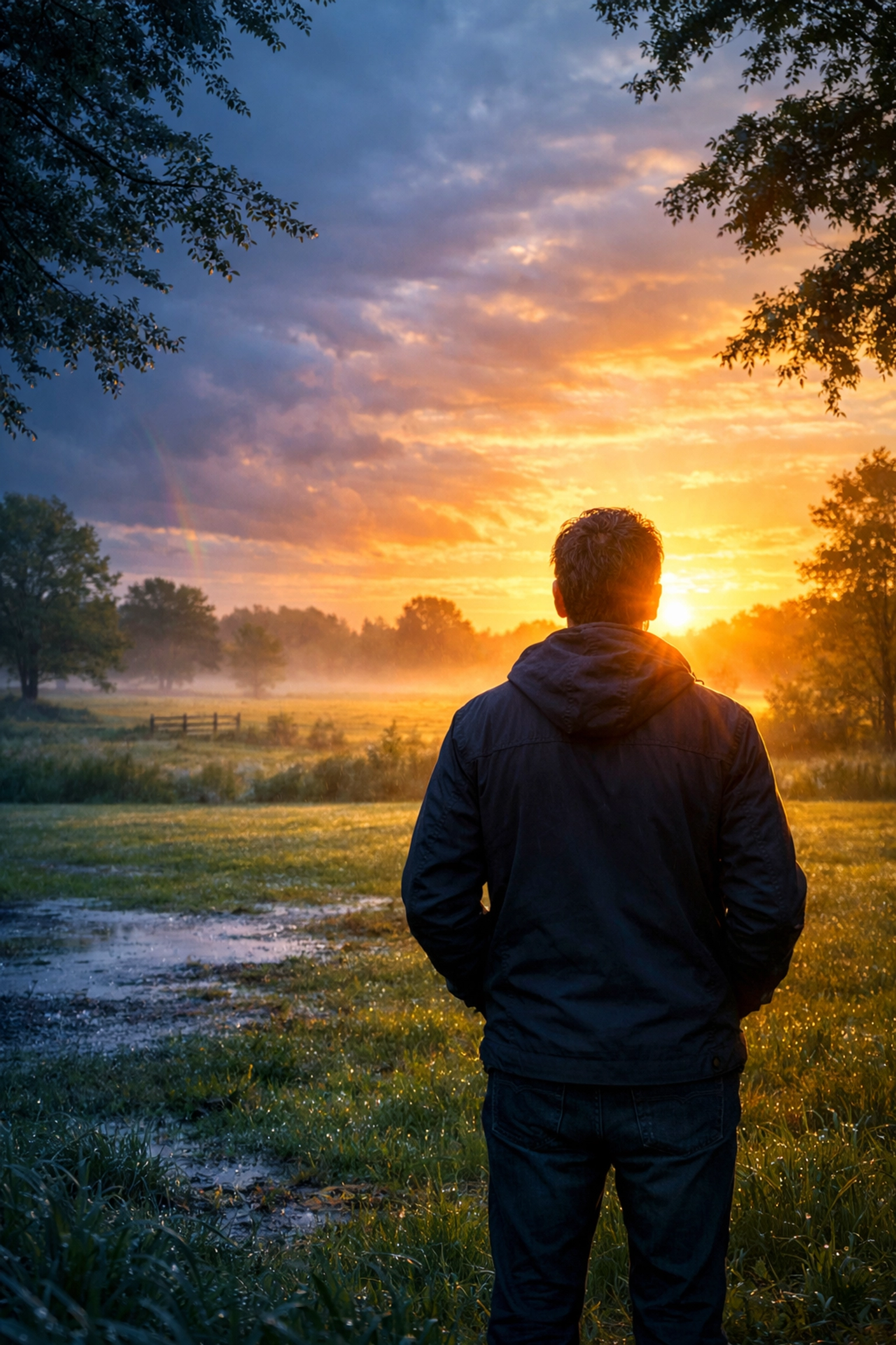 A hopeful person watching the sunrise in a park, representing recovery and resilience for South Jersey families.