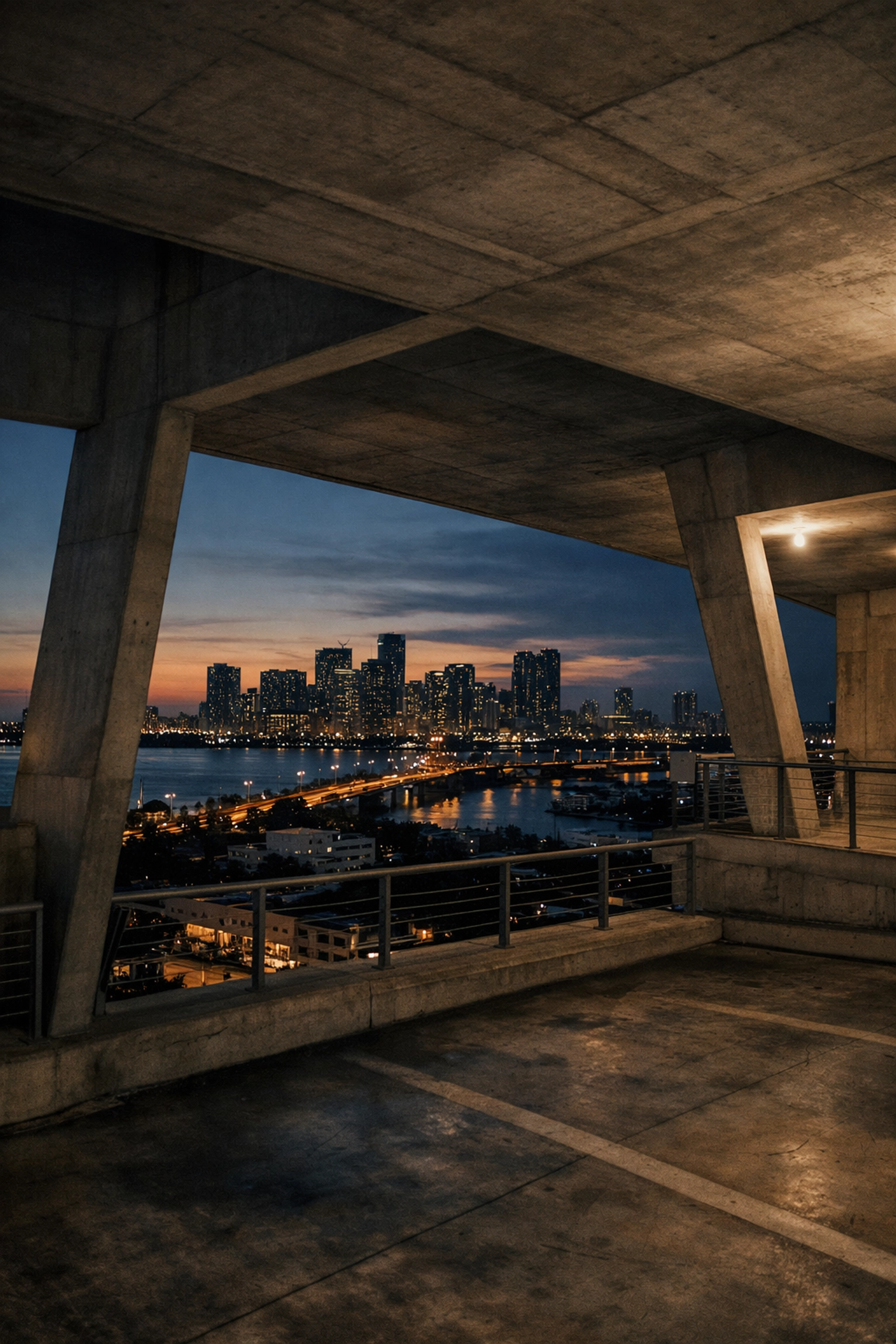 Miami city skyline at dusk from 1111 Lincoln Road, a highlight of a private Miami photography tour.