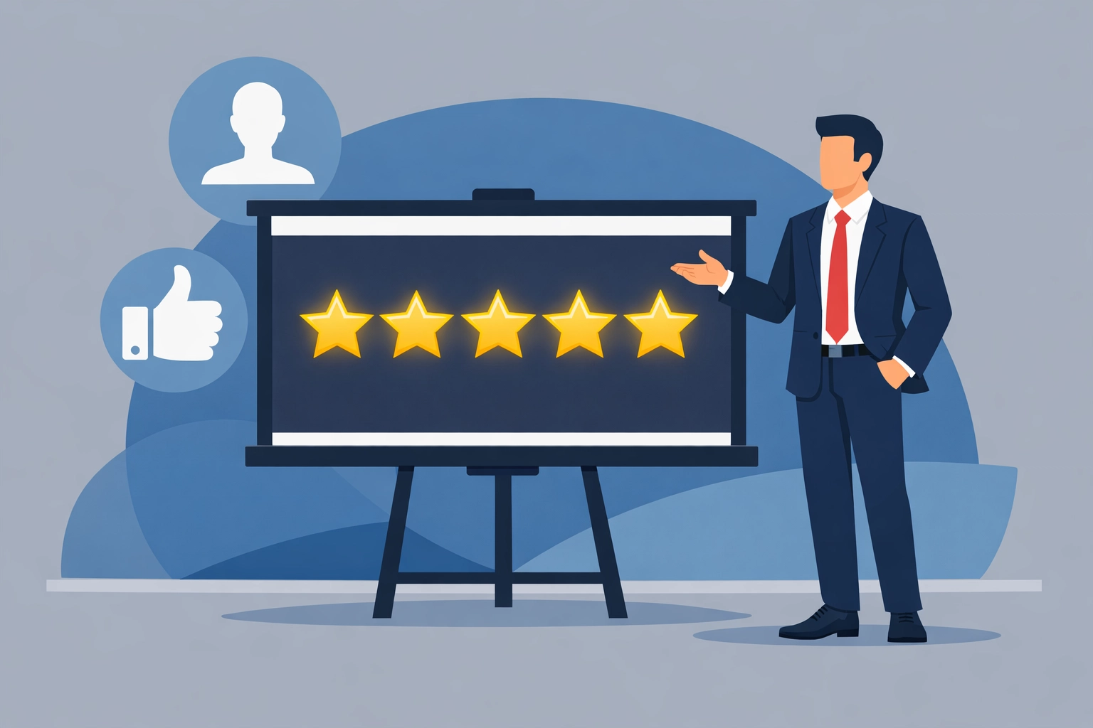 Five-star rating board with a professional silhouette representing a top-rated tax preparation service in New Haven.