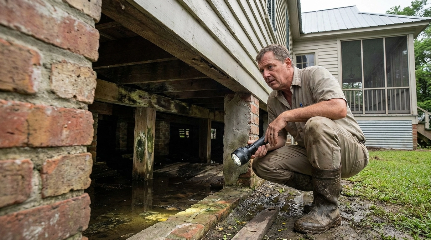 Crawl space encapsulation and vapor barrier setup for Louisiana homes