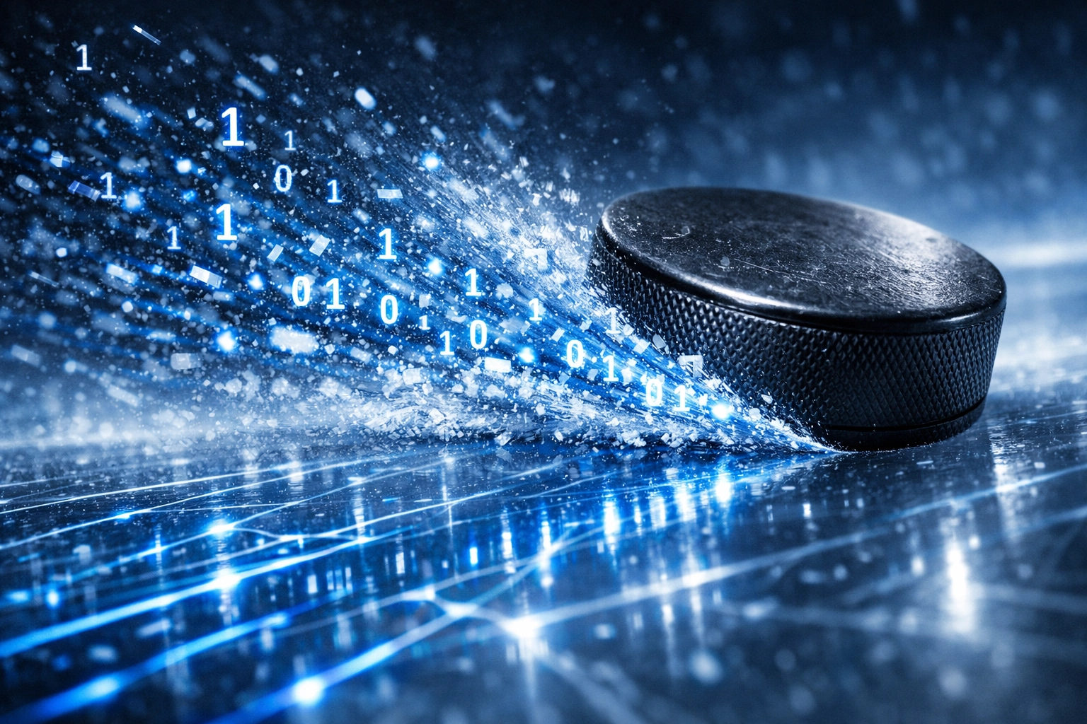 Digital hockey puck showing NHL betting analytics and high-tech probability stats for the daily slate.