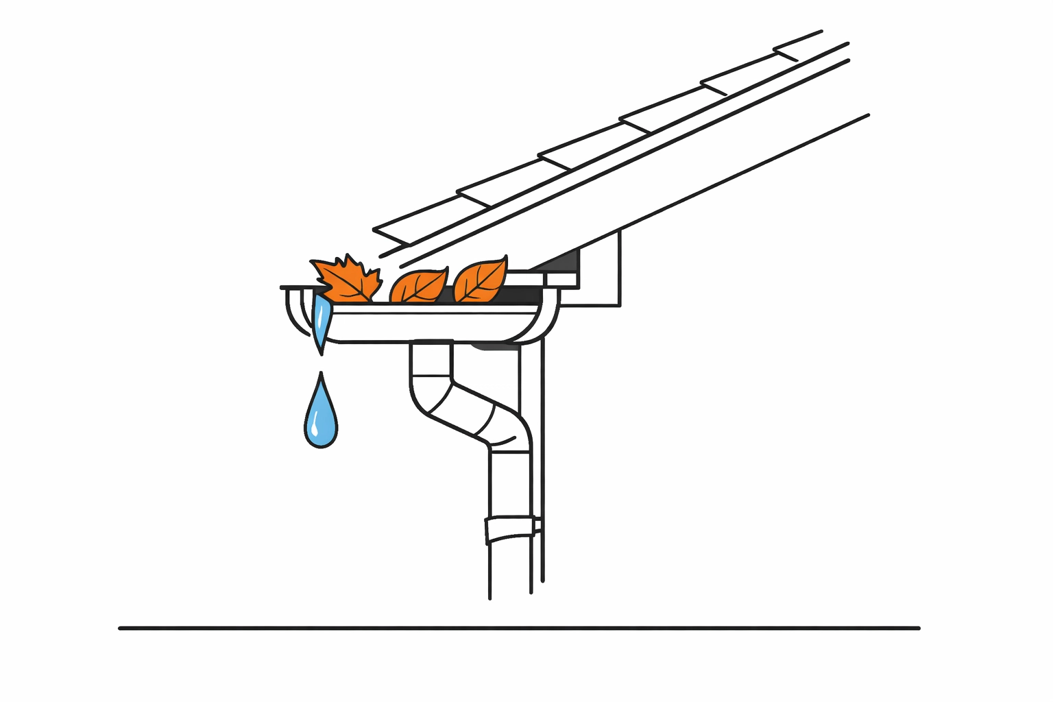 Minimalist illustration of clogged gutters overflowing, highlighting the need for roof maintenance in Vancouver.