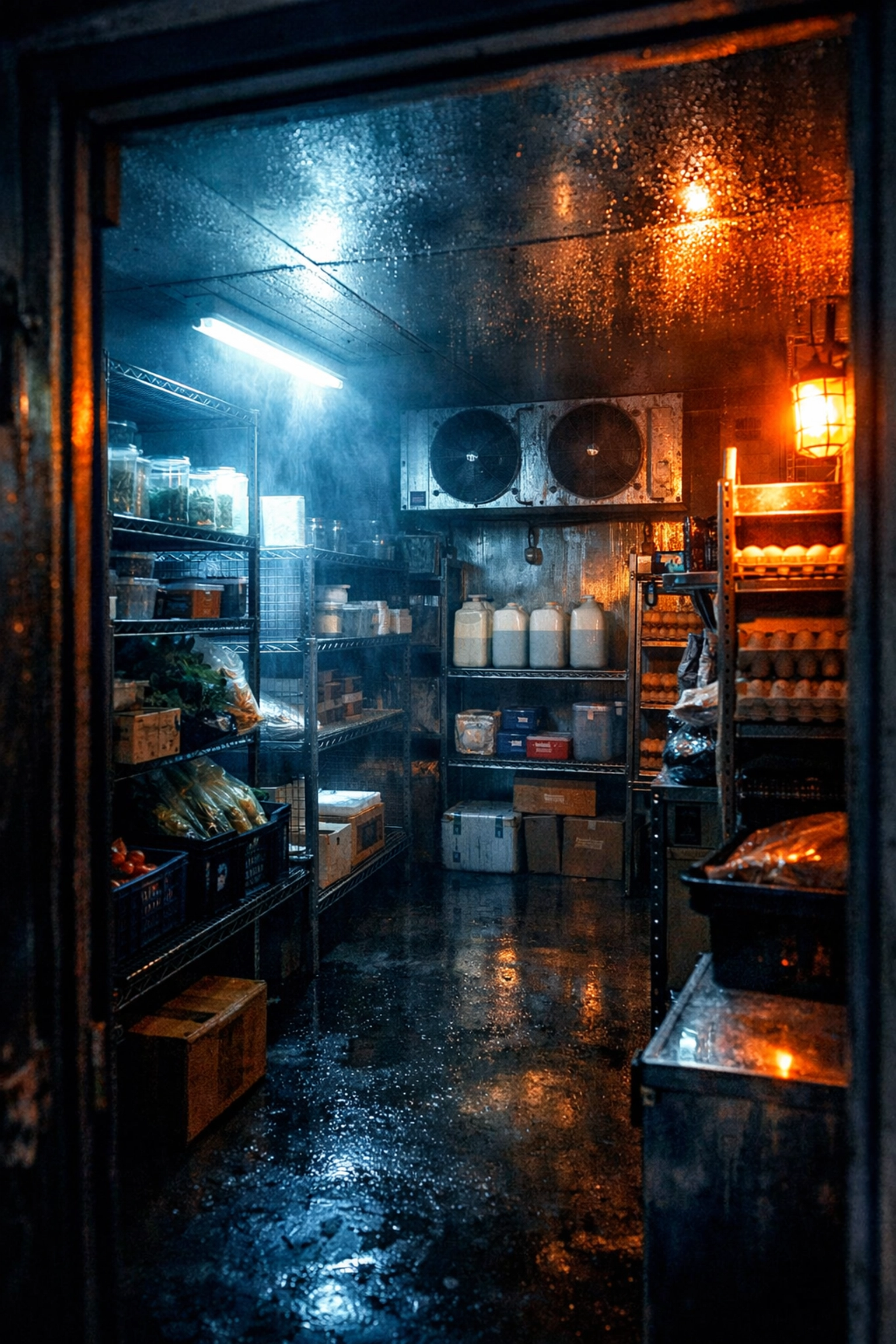 Commercial walk-in refrigerator in resort kitchen during emergency refrigeration failure