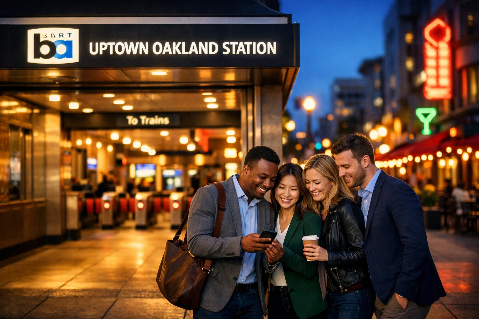 BART station in Uptown providing easy transit to various Oakland Restaurant Week 2026 dining hotspots.