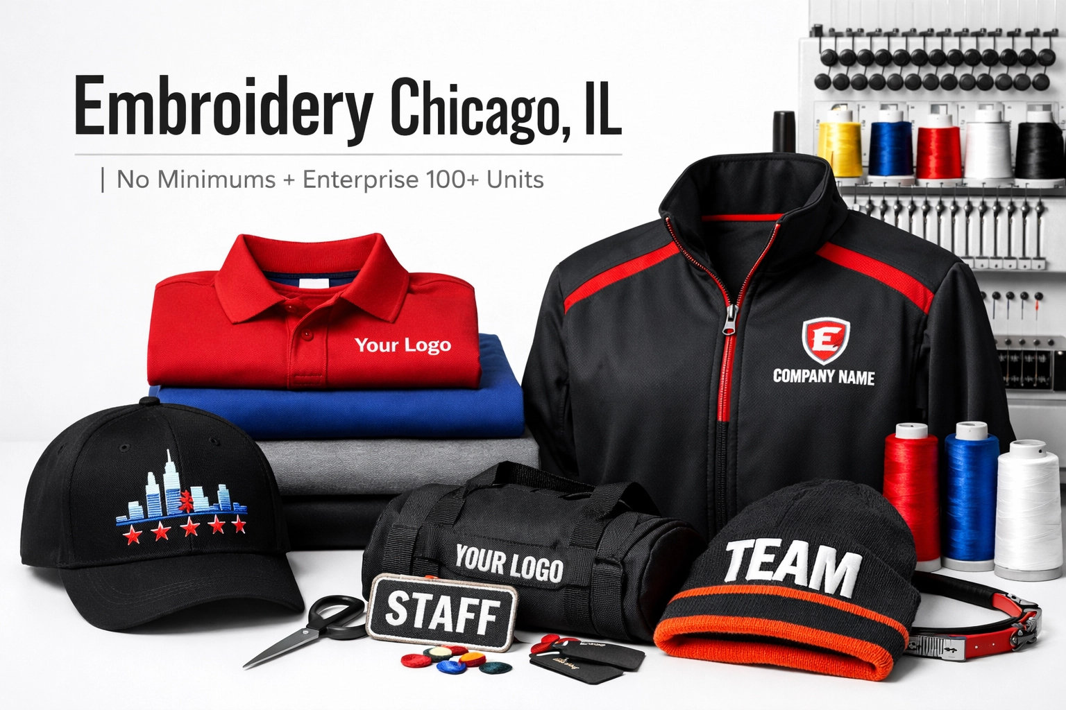 [HERO] Embroidery Chicago, IL | No Minimums + Enterprise 100+ Units