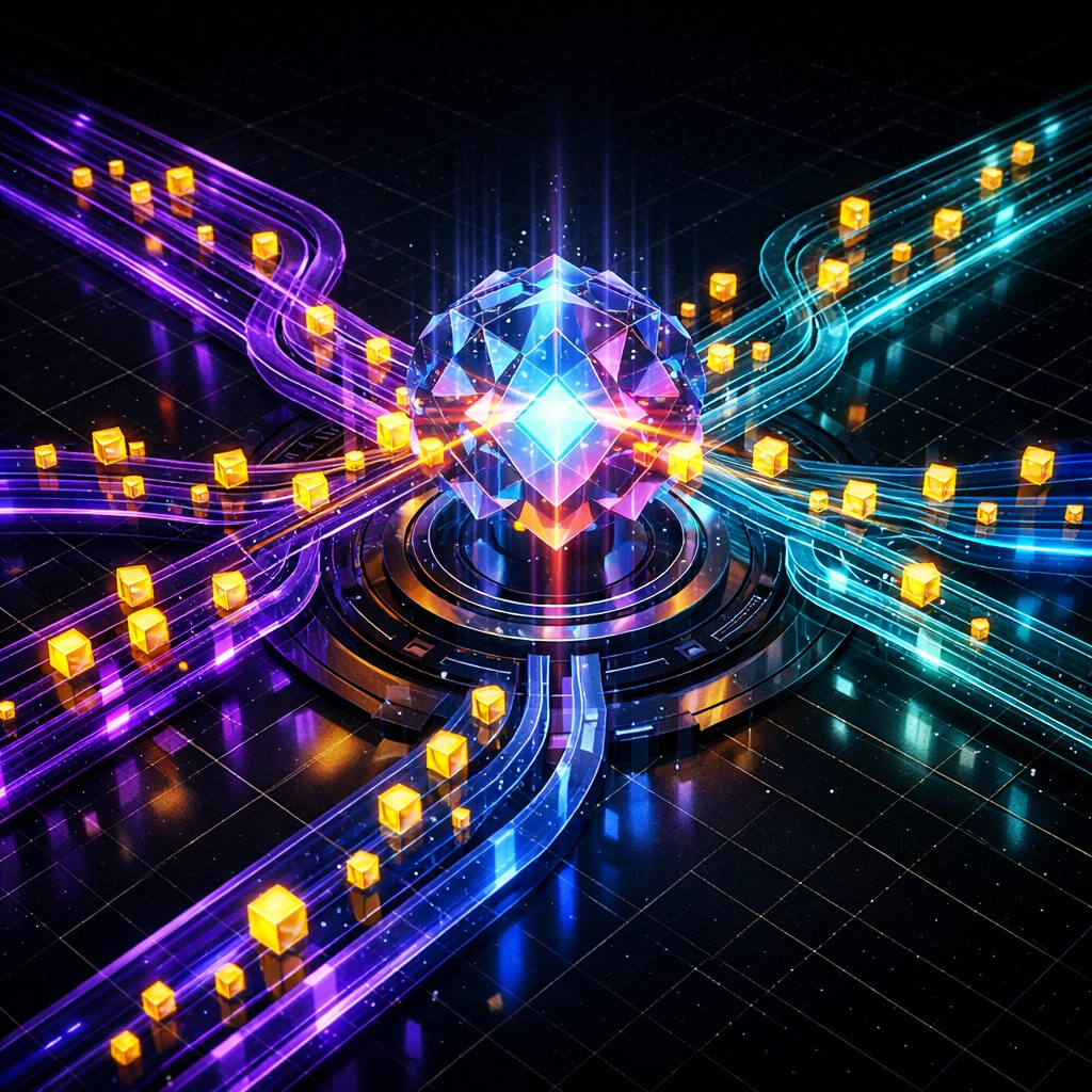 AI-driven smart routing optimizing global crypto payments across multiple blockchain networks for low merchant fees.