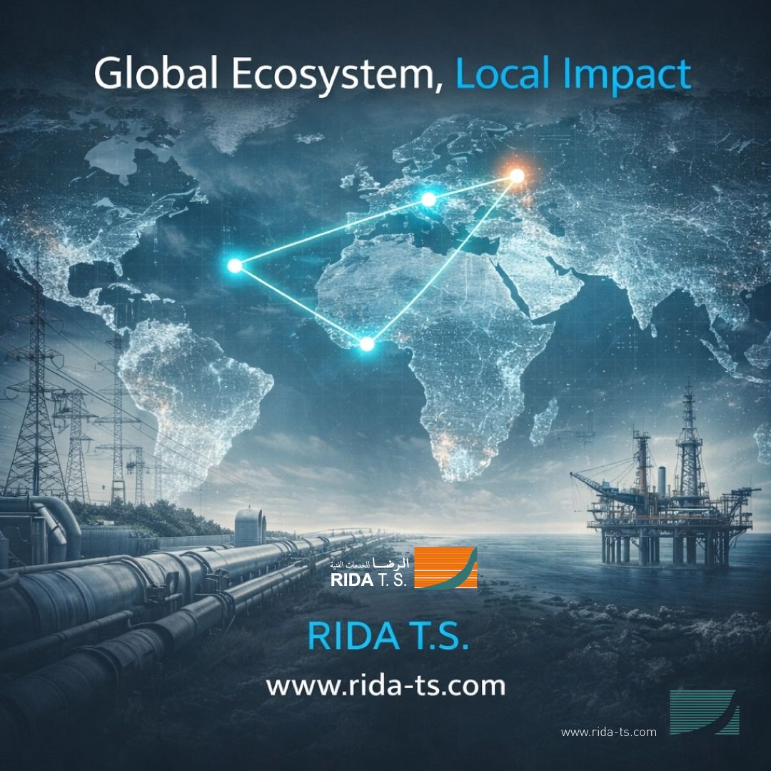 Global connectivity illustration highlighting RIDA TS's international presence and local impact