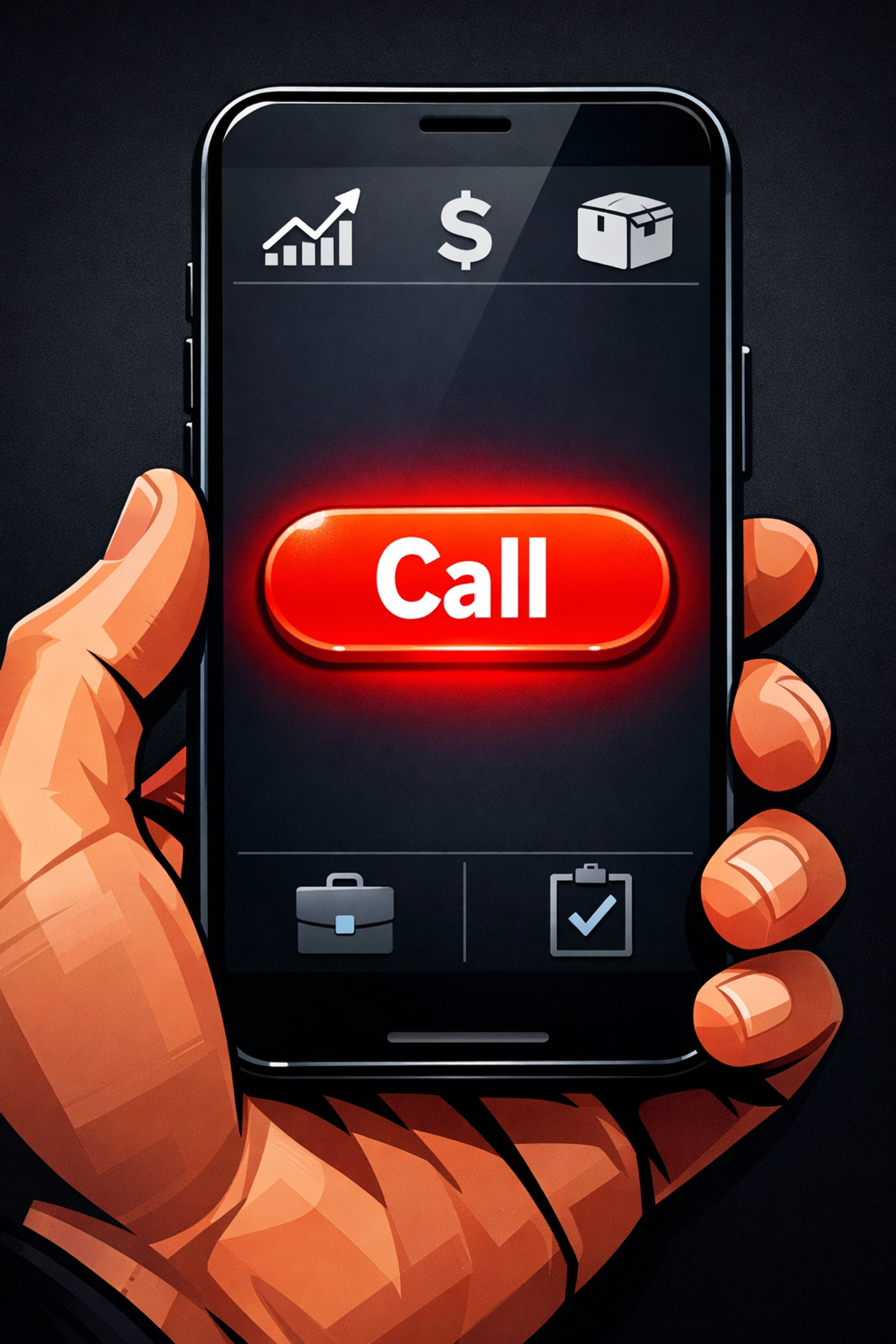Mobile smartphone screen featuring a prominent red click-to-call button for trade services.